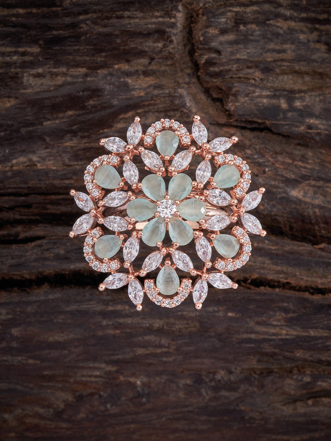

Kushal's Fashion Jewellery Women Rose Gold-Plated Sea Green CZ Ring