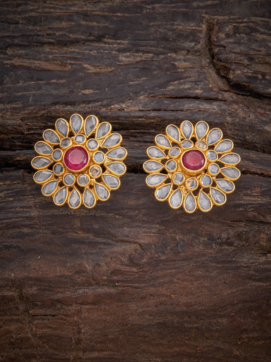 

Kushals Fashion Jewellery 92.5 Silver Red White Floral Studs Earrings