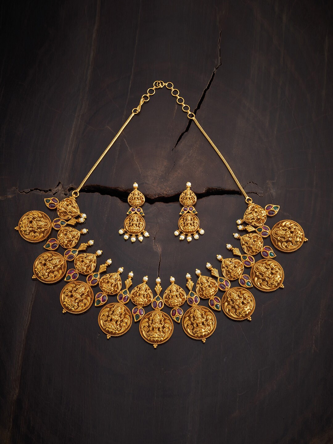 

Kushal's Fashion Jewellery Red & Green Gold-Plated Antique Necklace