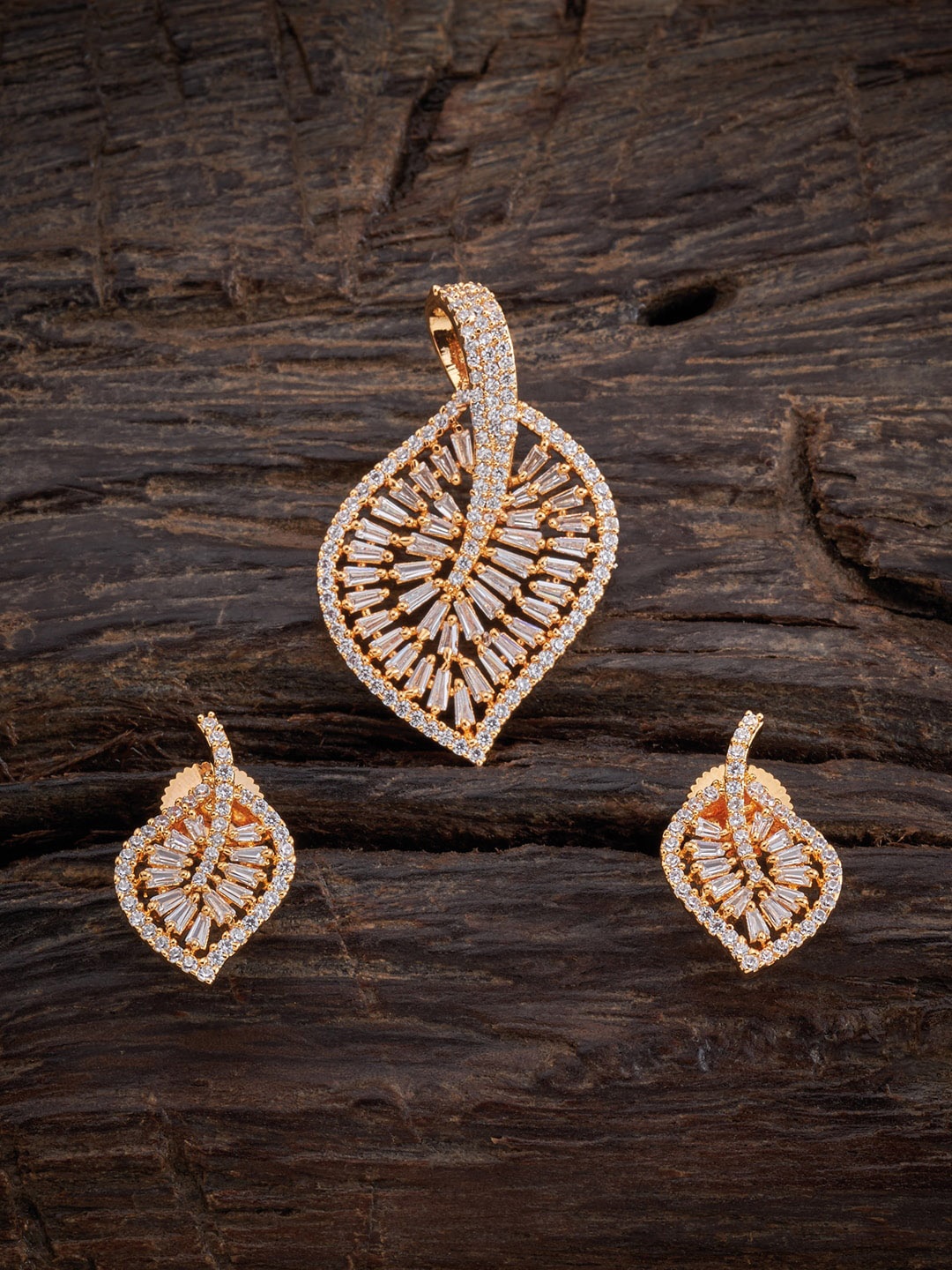 

Kushal's Fashion Jewelery Gold-Plated & White CZ-Studded Pendant Set
