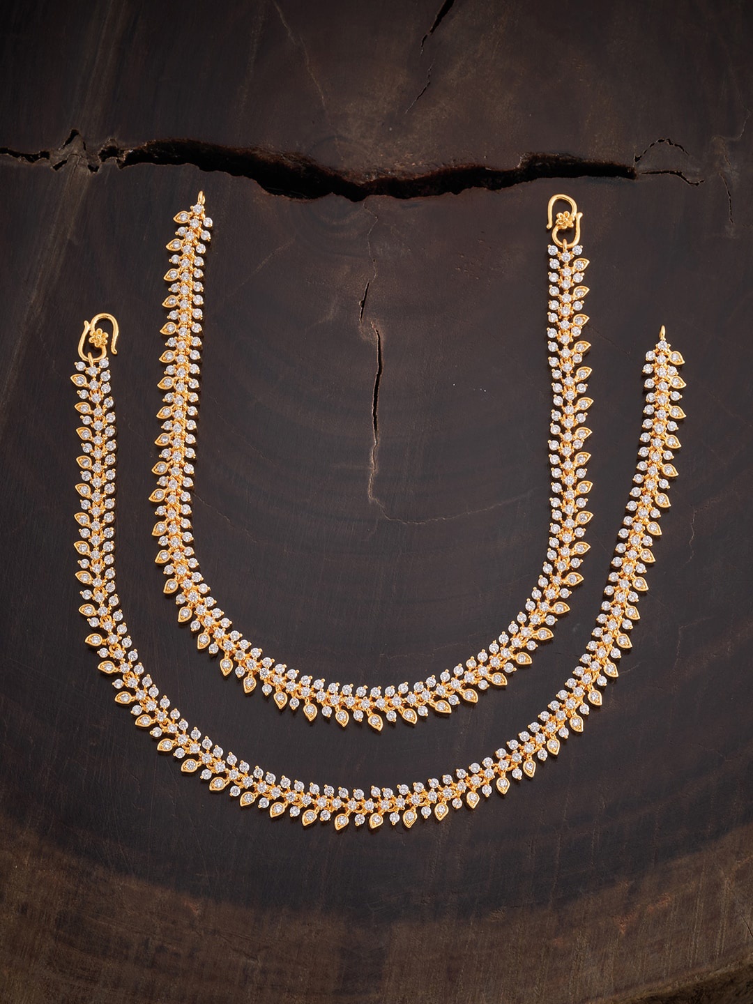 

Kushal's Fashion Jewellery Set Of 2 Gold-Plated White Stone-Studded Anklets