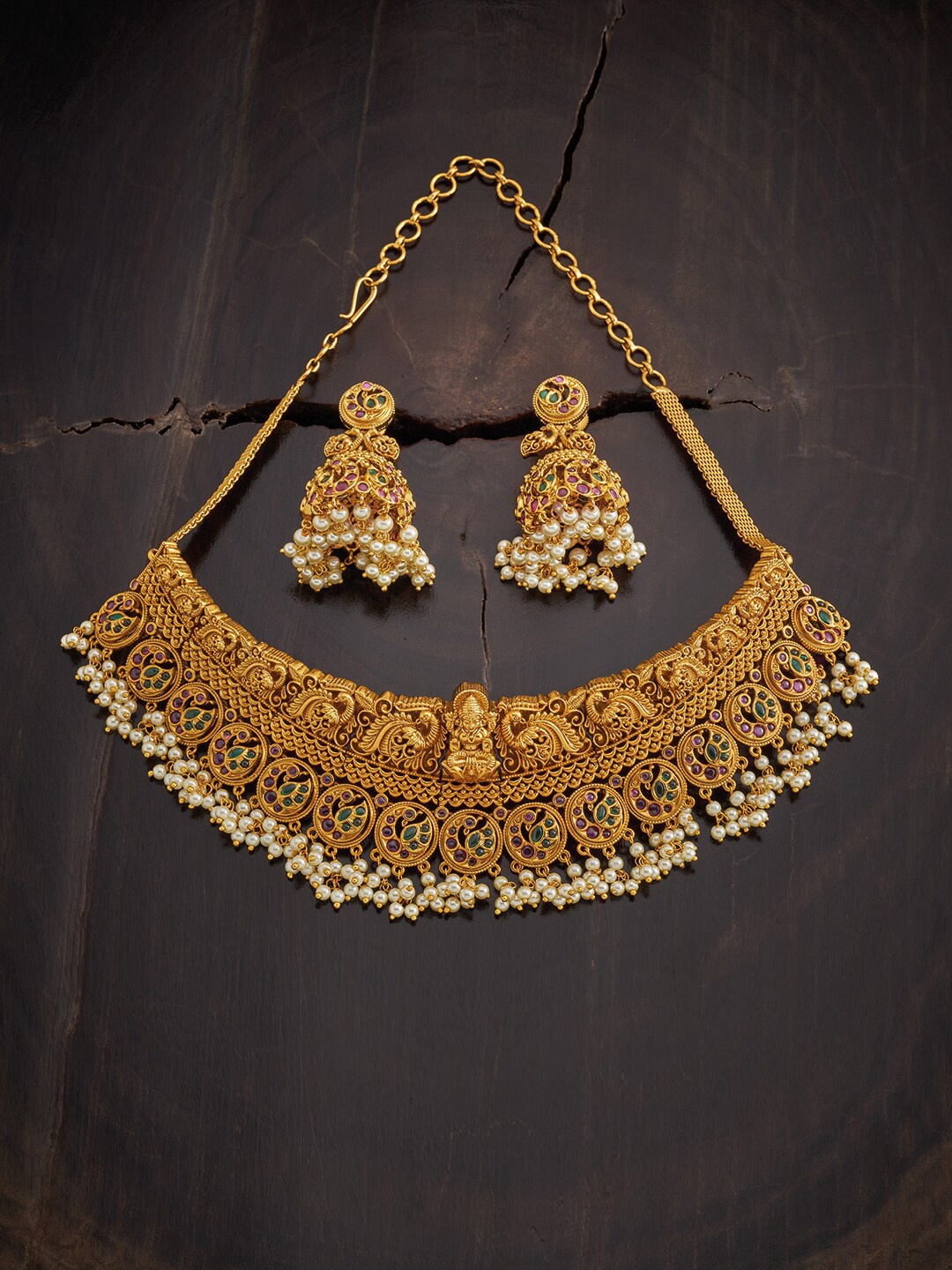 

Kushal's Fashion Jewellery Red & Green Gold-Plated Jewellery Set