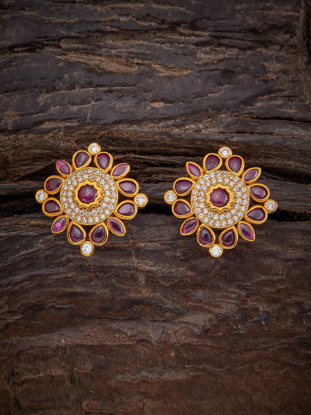 

Kushal's Fashion Jewellery Gold-Plated Red Floral Studs Earrings