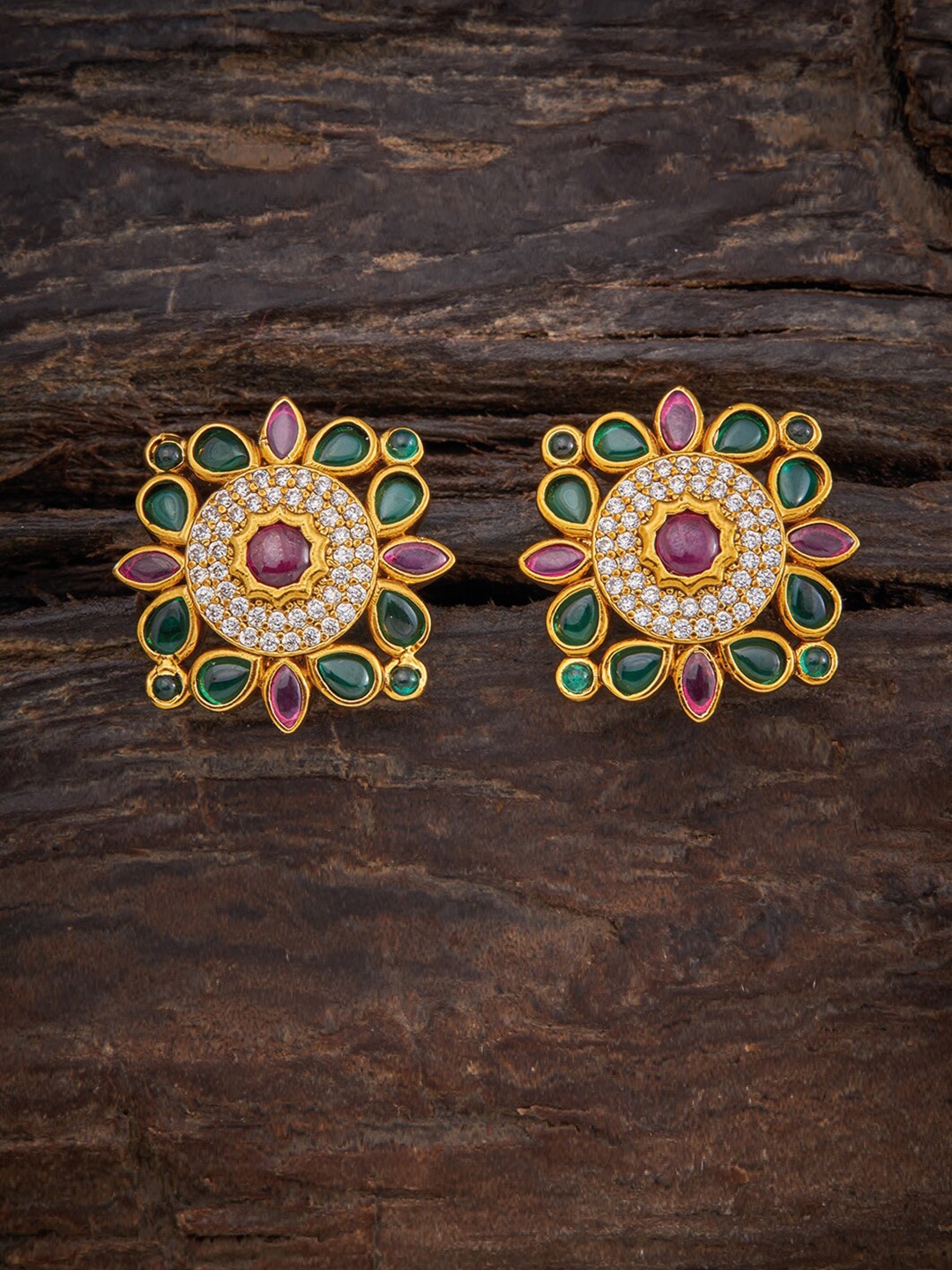 

Kushal's Fashion Jewellery Red & Green Floral Studs Earrings