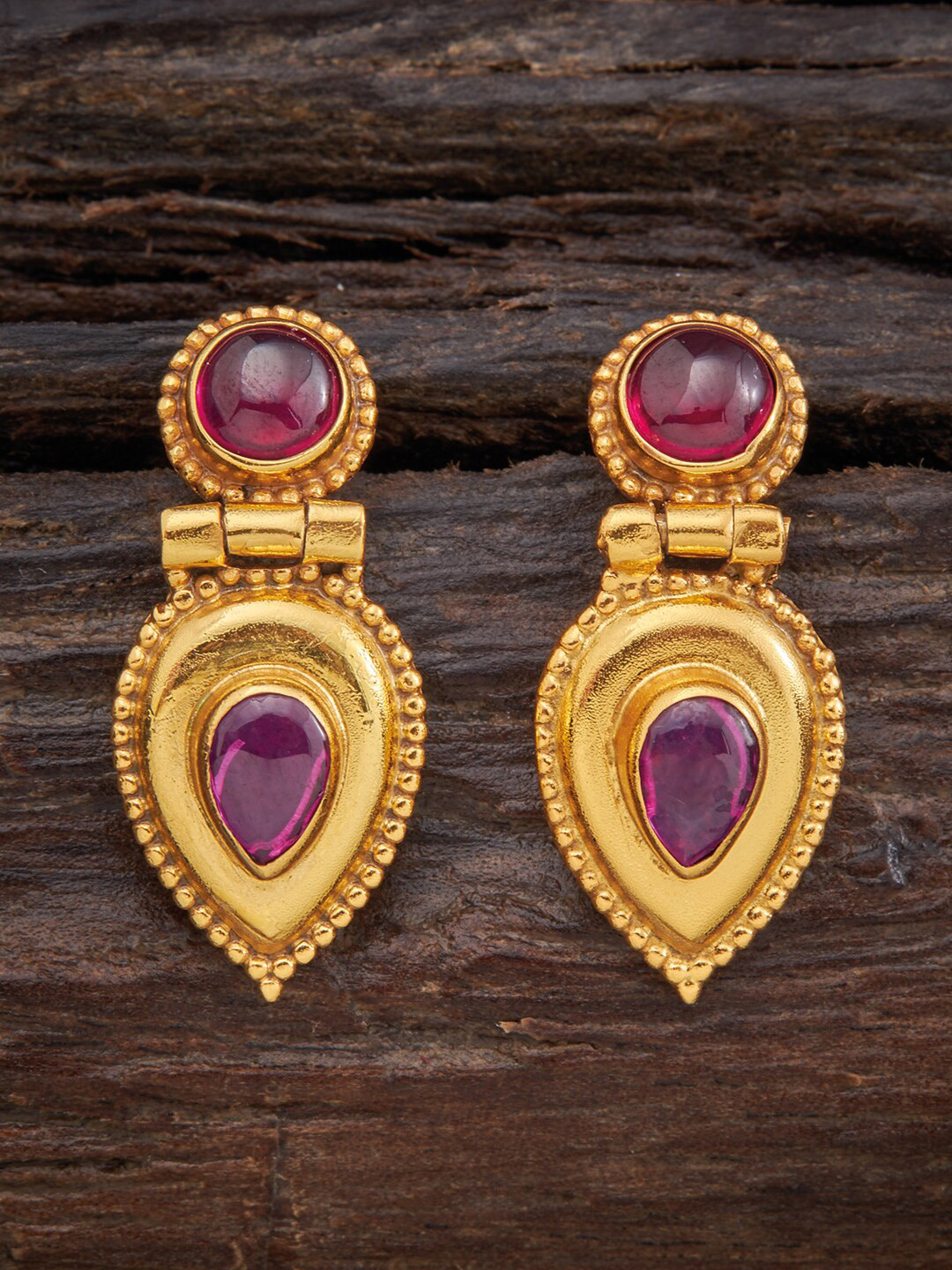 

Kushals Fashion Jewellery 92.5 Silver Gold-Plated Red Leaf Shaped Drop Earrings