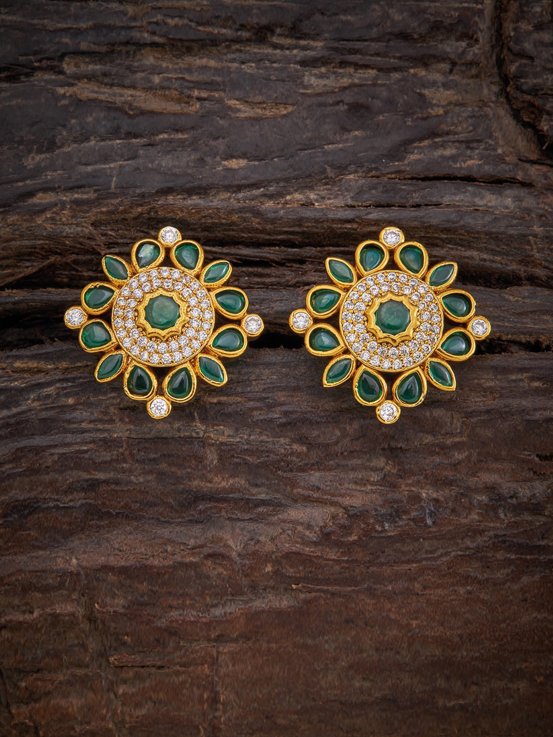 

Kushal's Fashion Jewellery Green Floral Studs Earrings