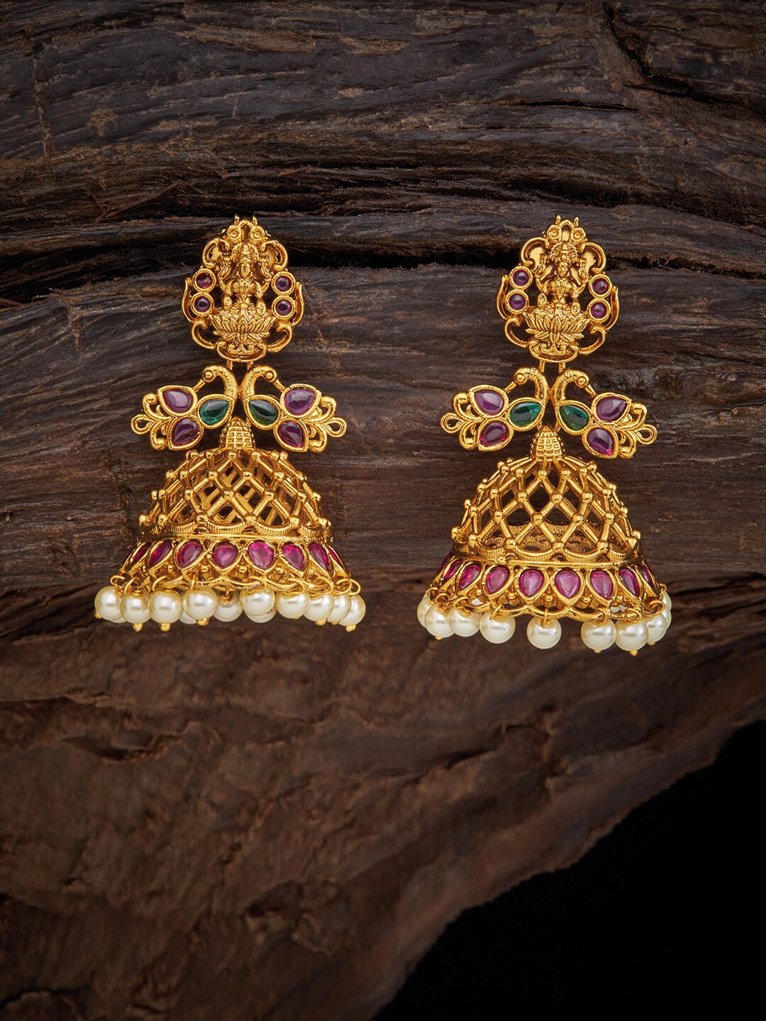 

Kushal's Fashion Jewellery Red & Green Dome Shaped Jhumkas Earrings