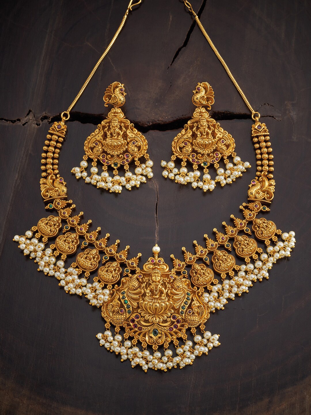 

Kushal's Fashion Jewellery Red & Green Gold-Plated Antique Necklace