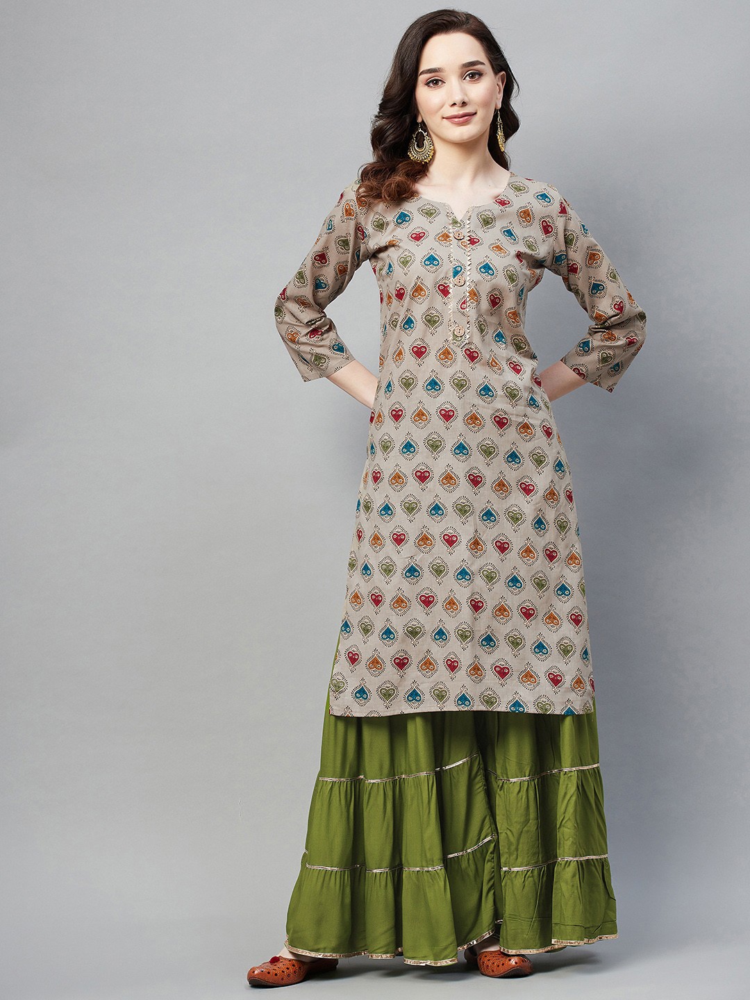

Aarika Women Taupe & Blue Ethnic Motifs Printed Kurta