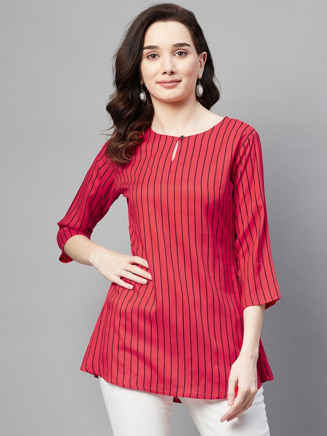 

Aarika Women Red & Black Pure Cotton Striped Top