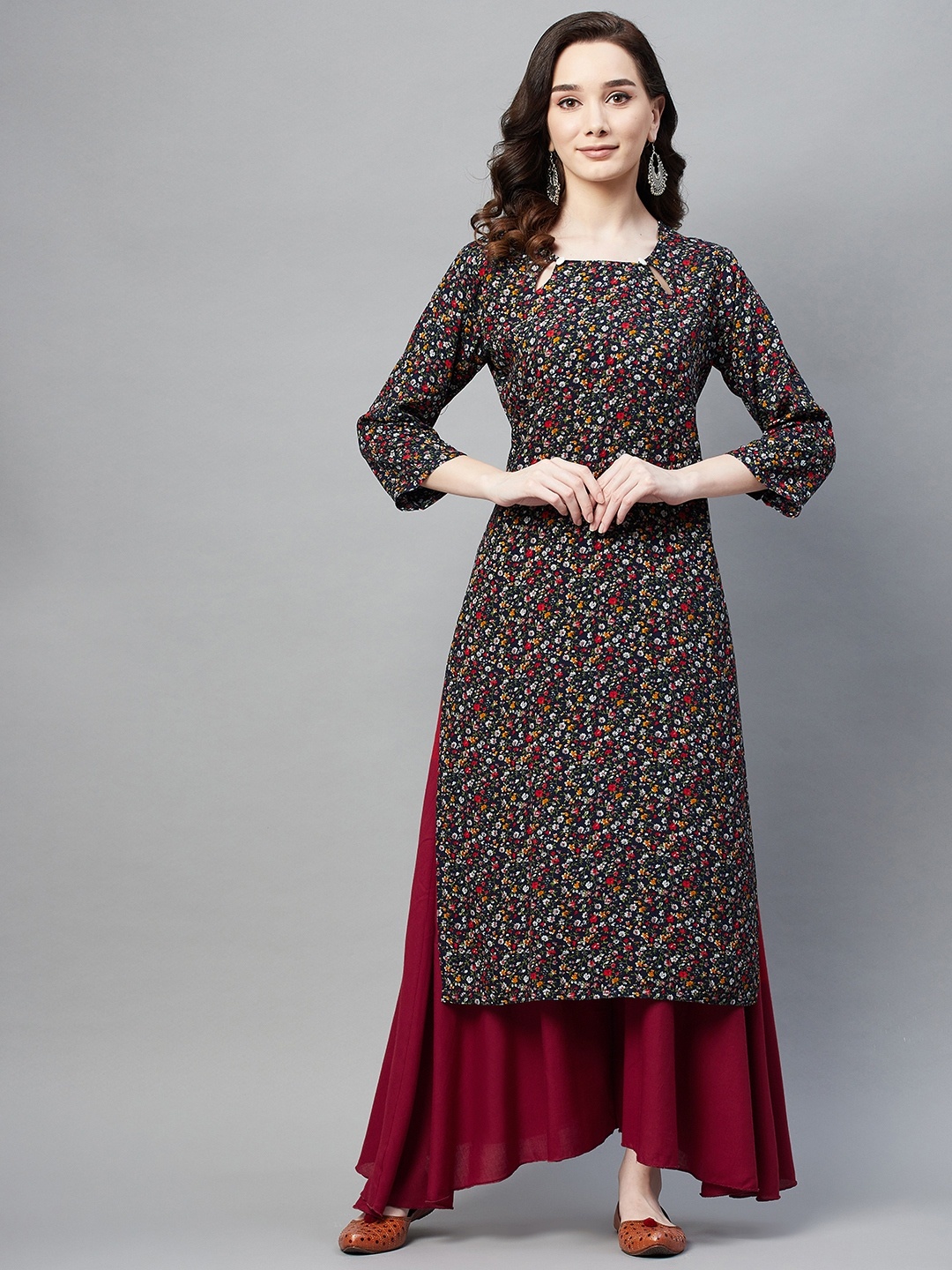 

Aarika Women Navy Blue & Pink Floral Printed Kurta