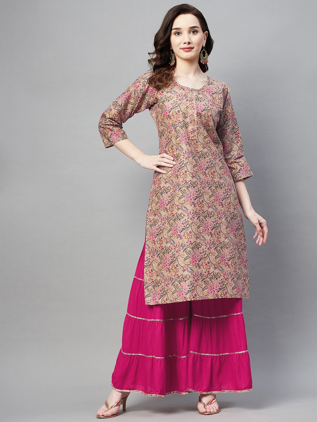 

Aarika Women Mauve & Navy Blue Ethnic Motifs Printed Gotta Patti Kurta