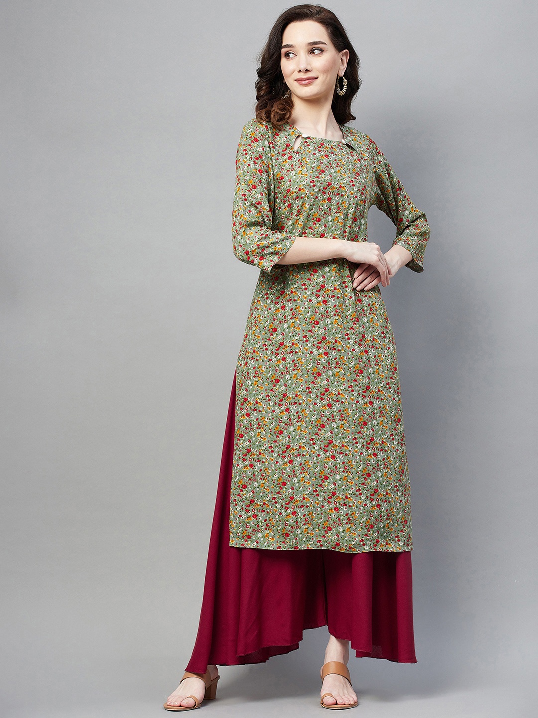 

Aarika Women Green & Red Floral Printed Floral Kurta