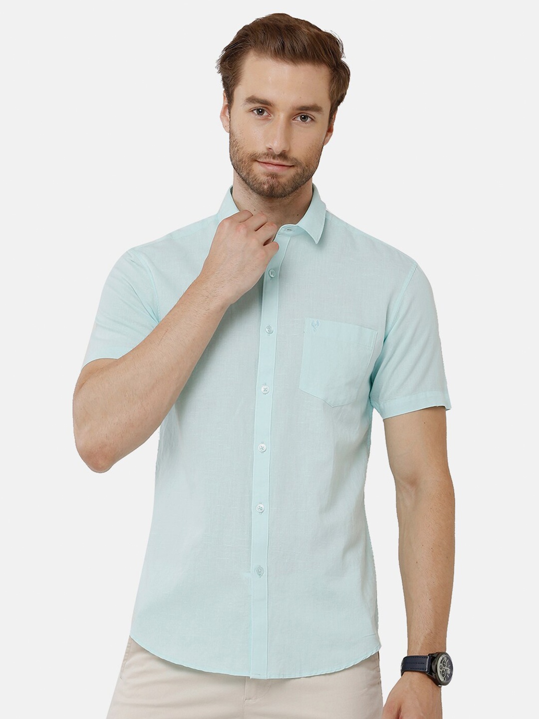 

Classic Polo Men Turquoise Blue Classic Slim Fit Casual Shirt