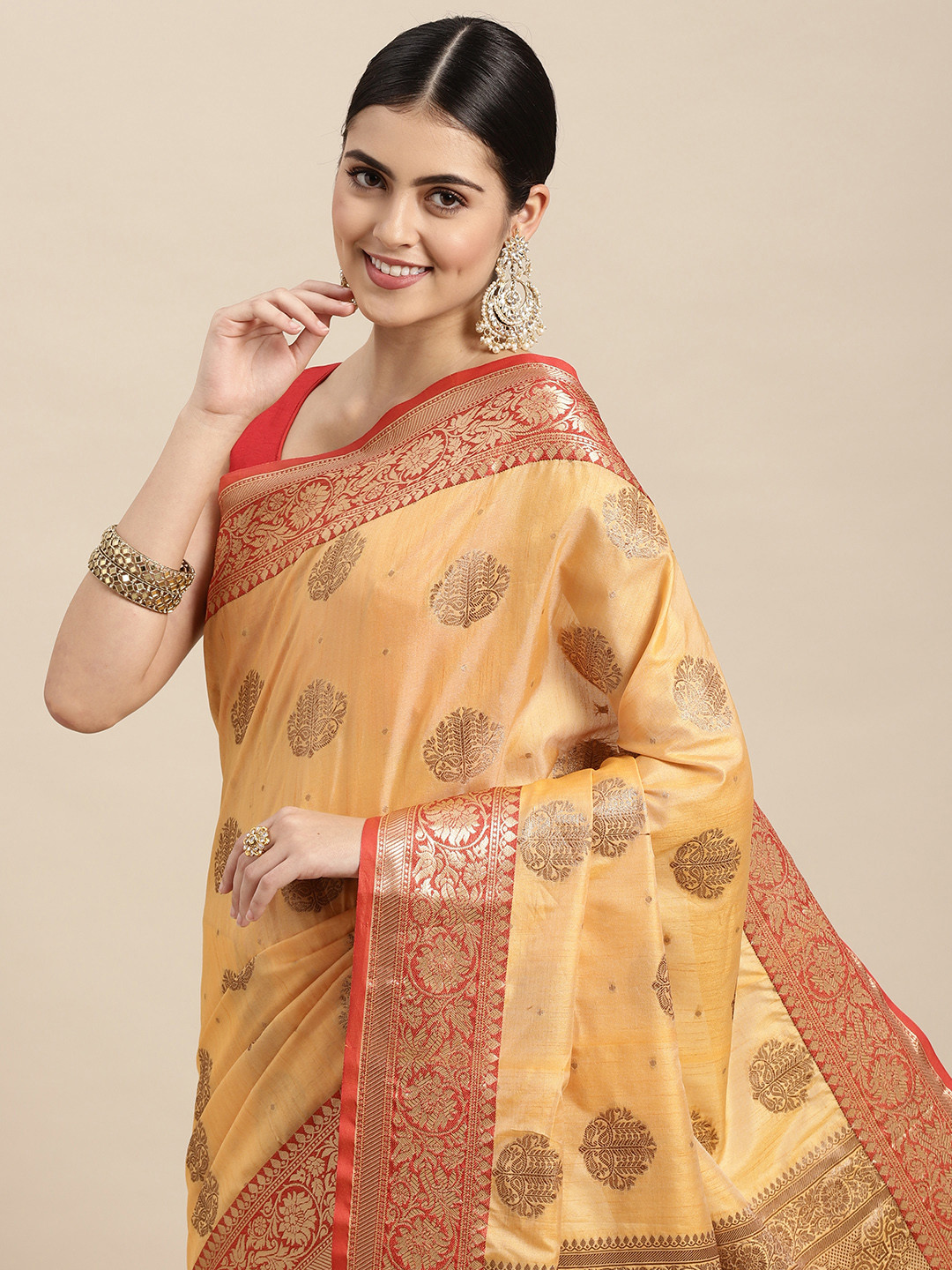 

Saree Swarg Yellow & Red Woven Design Silk Blend Banarasi Sarees