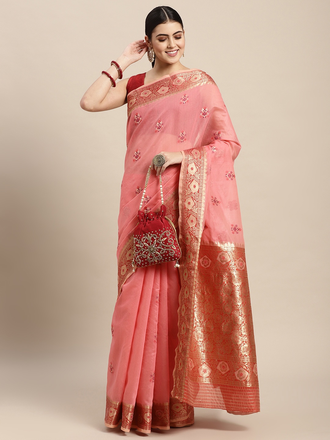 

Saree Swarg Pink Woven Design Banarasi Sarees