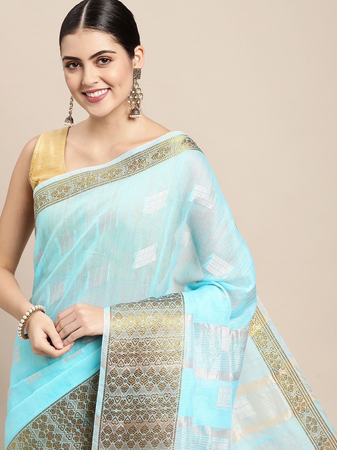 

Saree Swarg Blue & Silver Linen Blend Banarasi Sarees