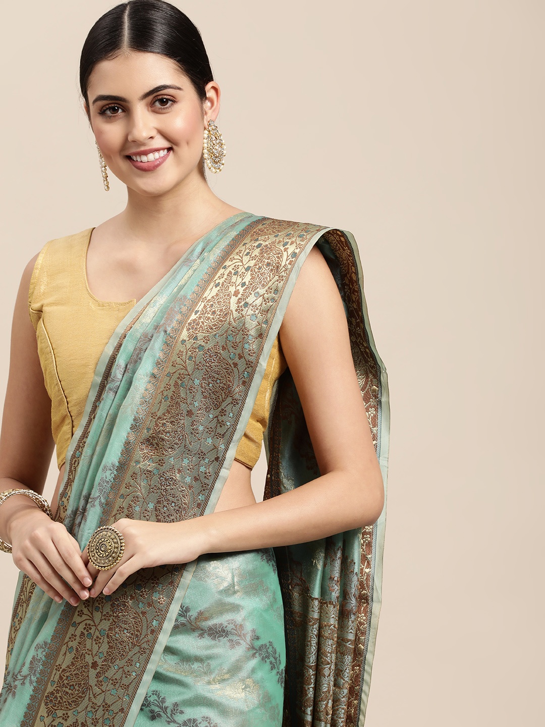 

Saree Swarg Blue & Golden Ethnic Motifs Organza Banarasi Sarees