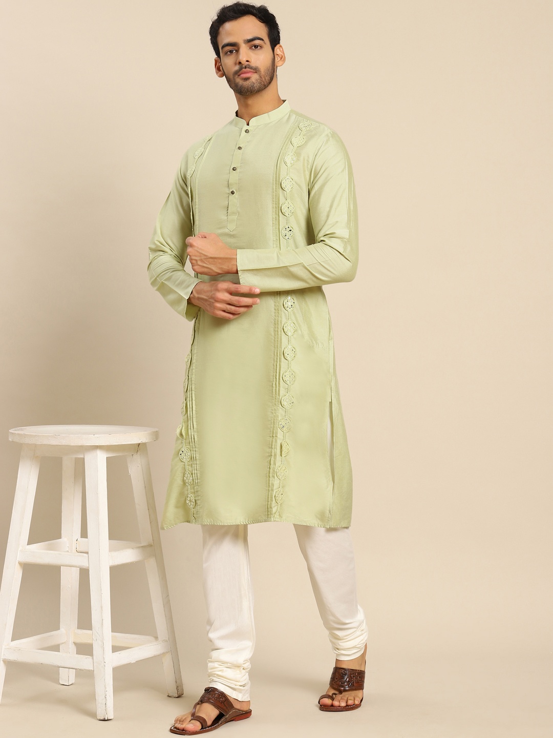 

KISAH Sequinned Solid Kurta With Churidar, Green