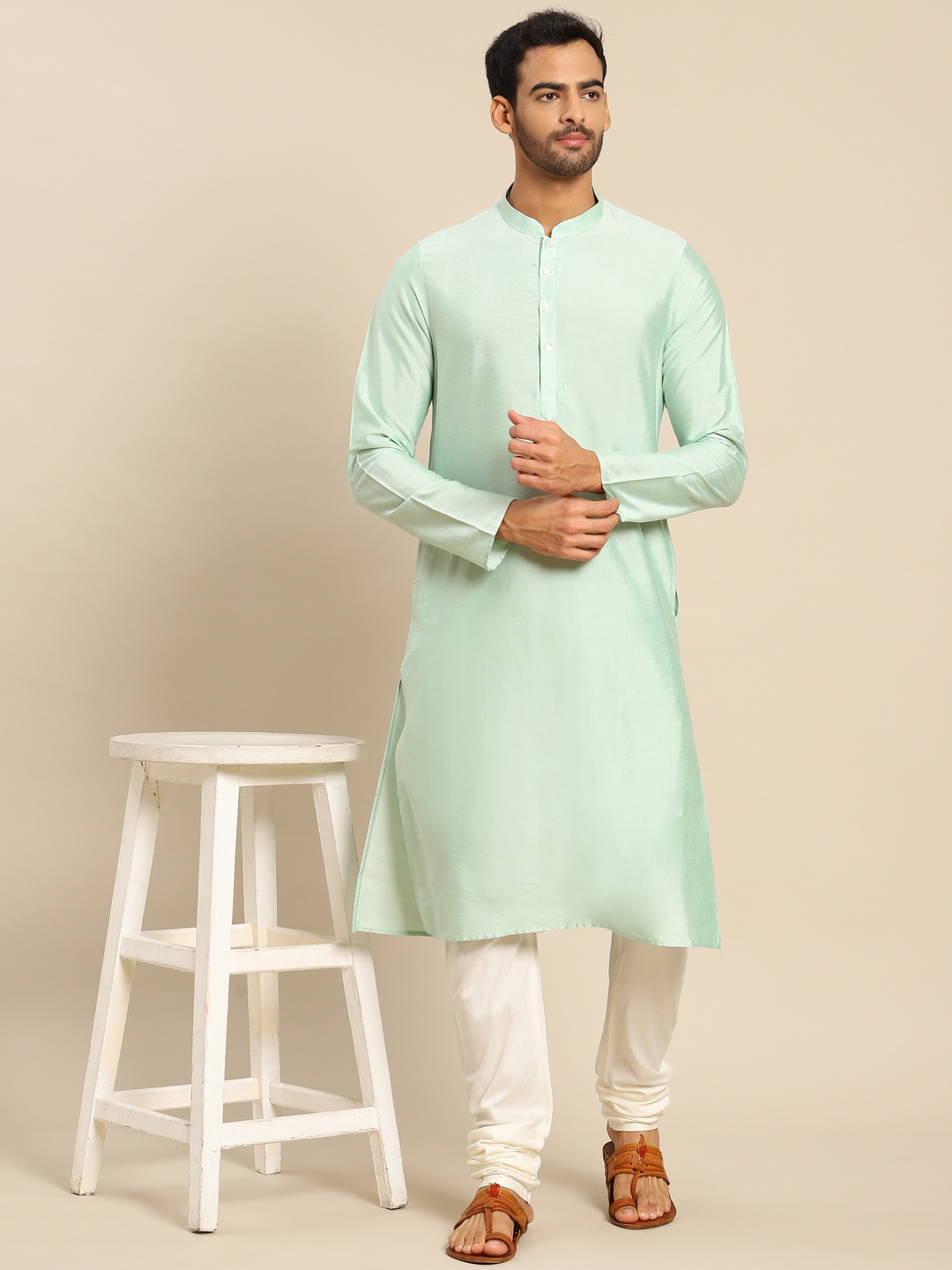 

KISAH Men Sea Green Kurta with Churidar