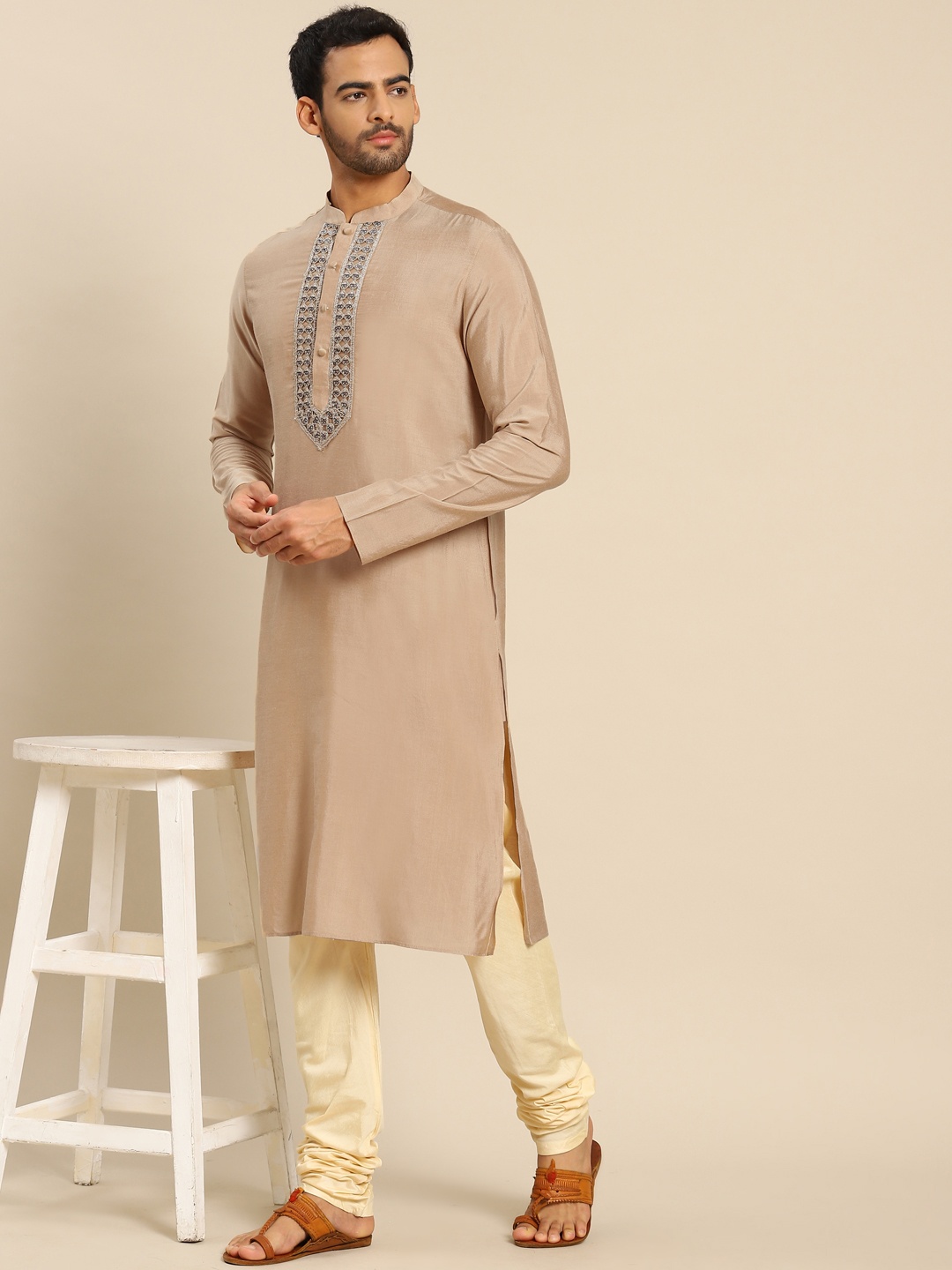 

KISAH Men Beige Kurta with Churidar