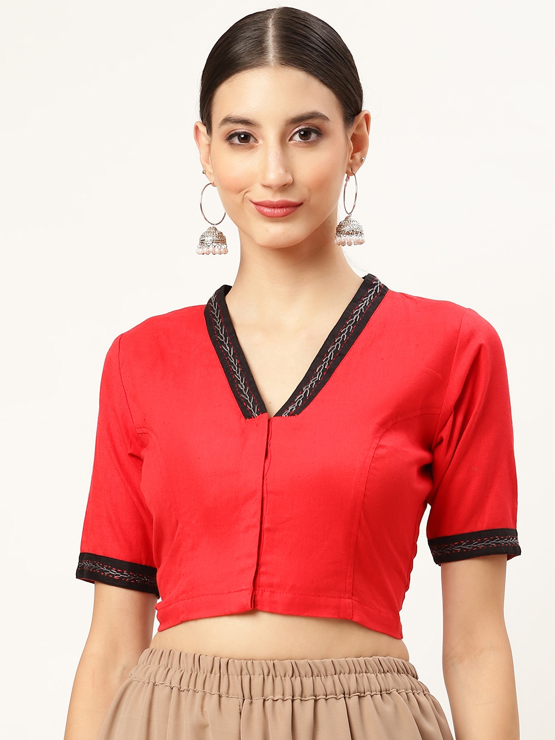 

Molcha Red Solid Padded Saree Blouse