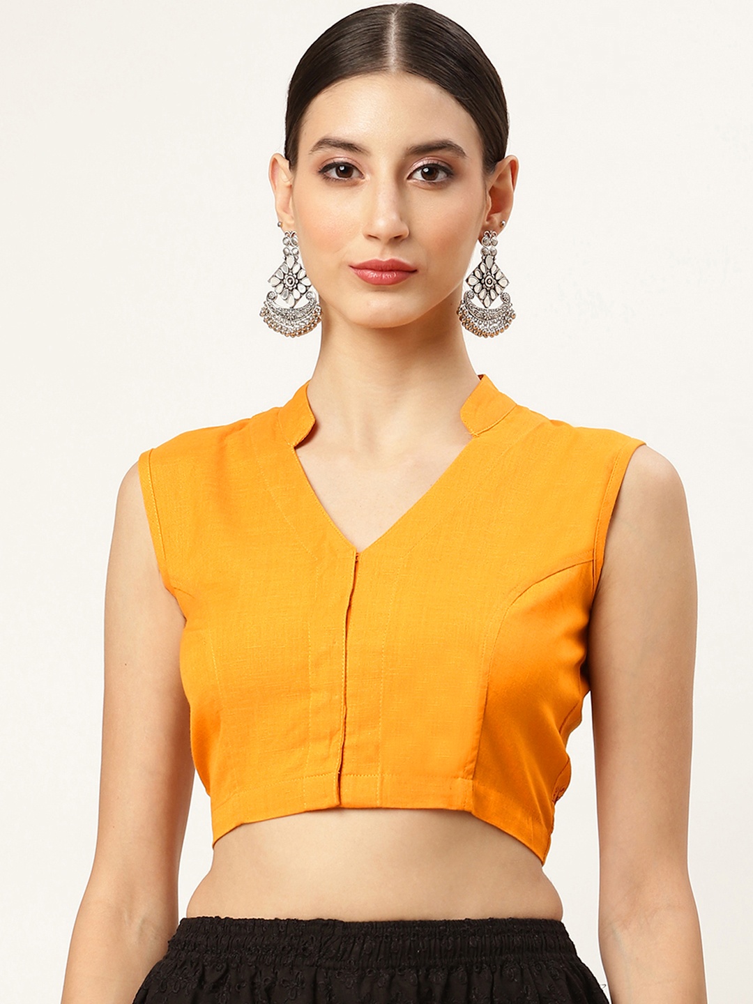 

Molcha Mustard Yellow Solid Padded Saree Blouse