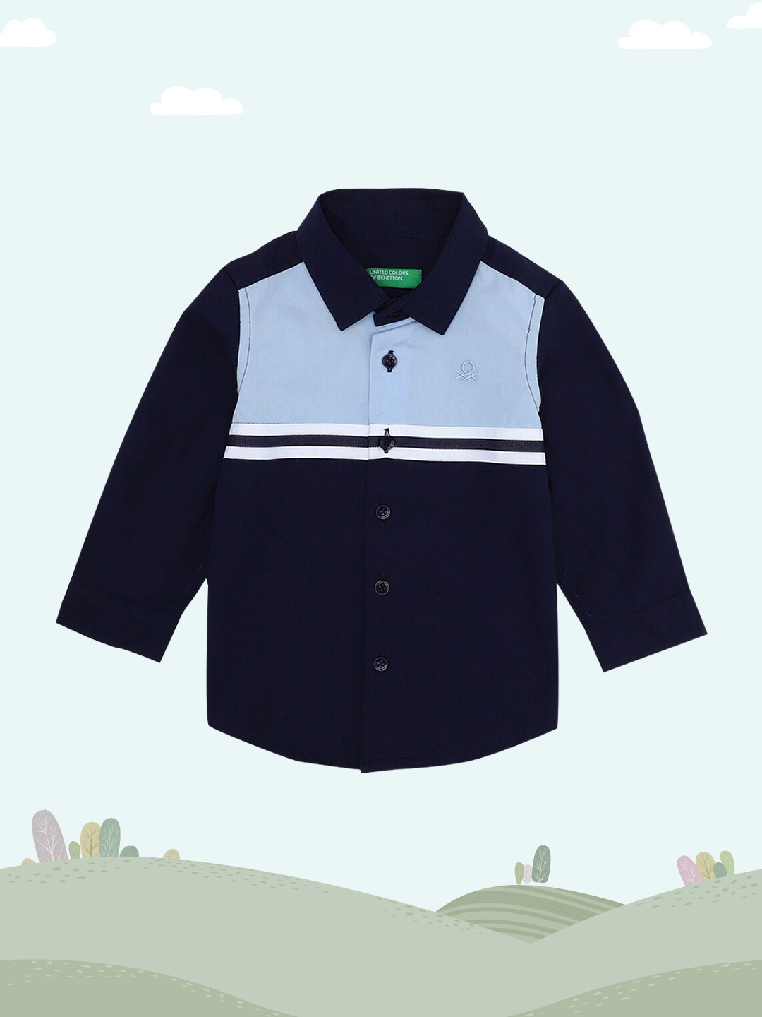 

United Colors of Benetton Boys Blue Colourblocked Cotton Casual Shirt