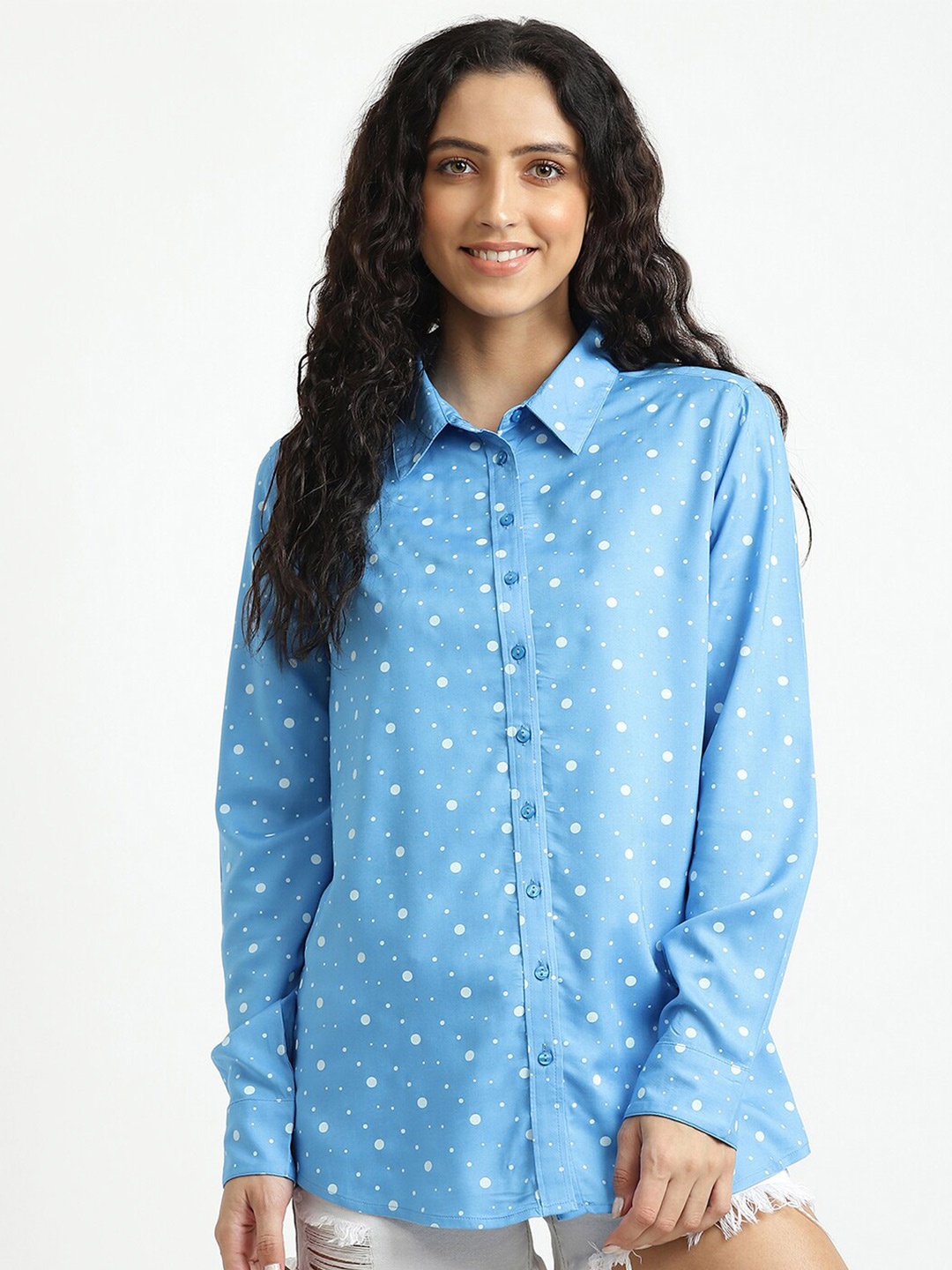 United Colors of Benetton Women Blue Printed Casual Shirt