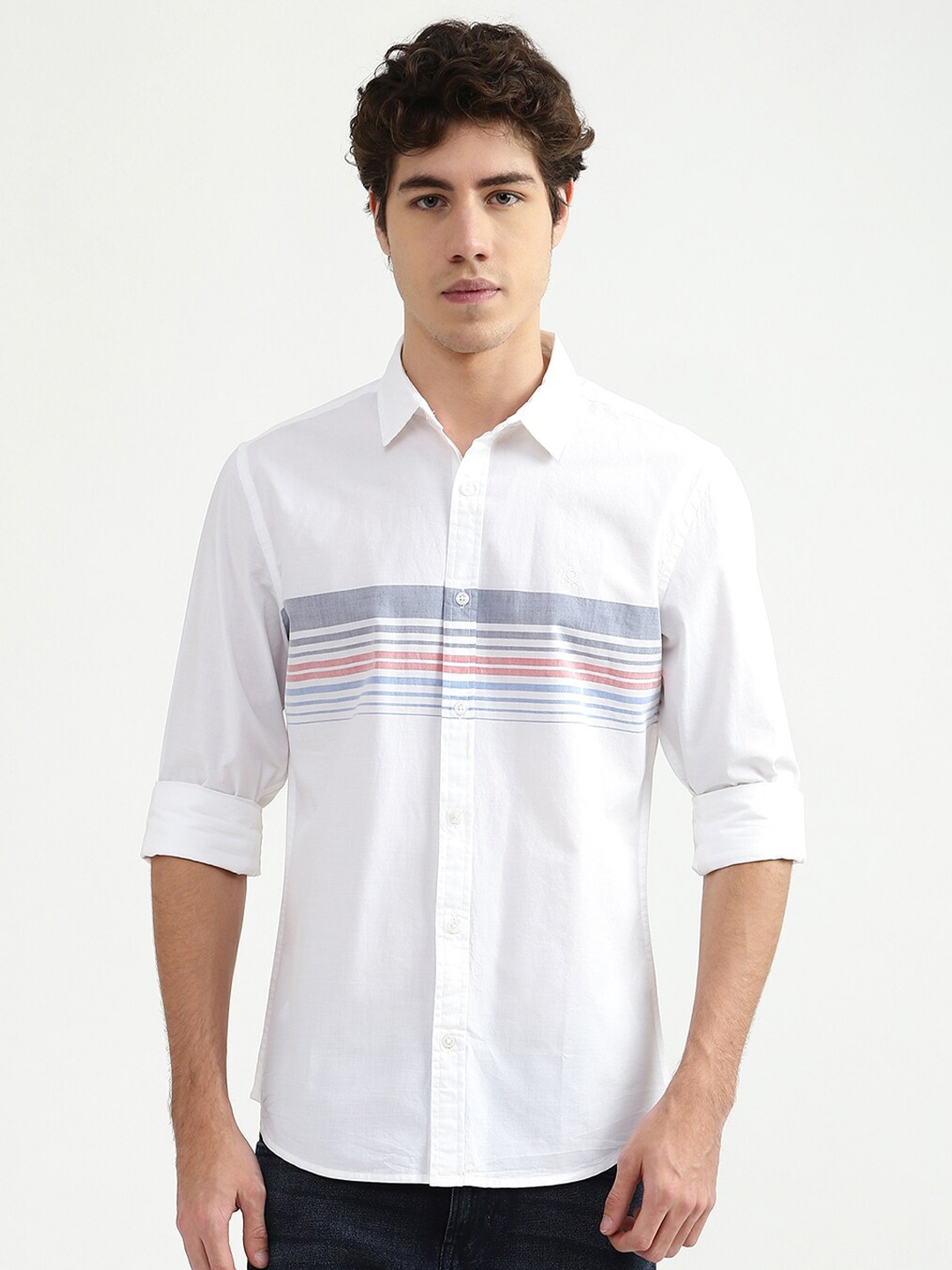

United Colors of Benetton Men White Horizontal Stripes Striped Casual Shirt