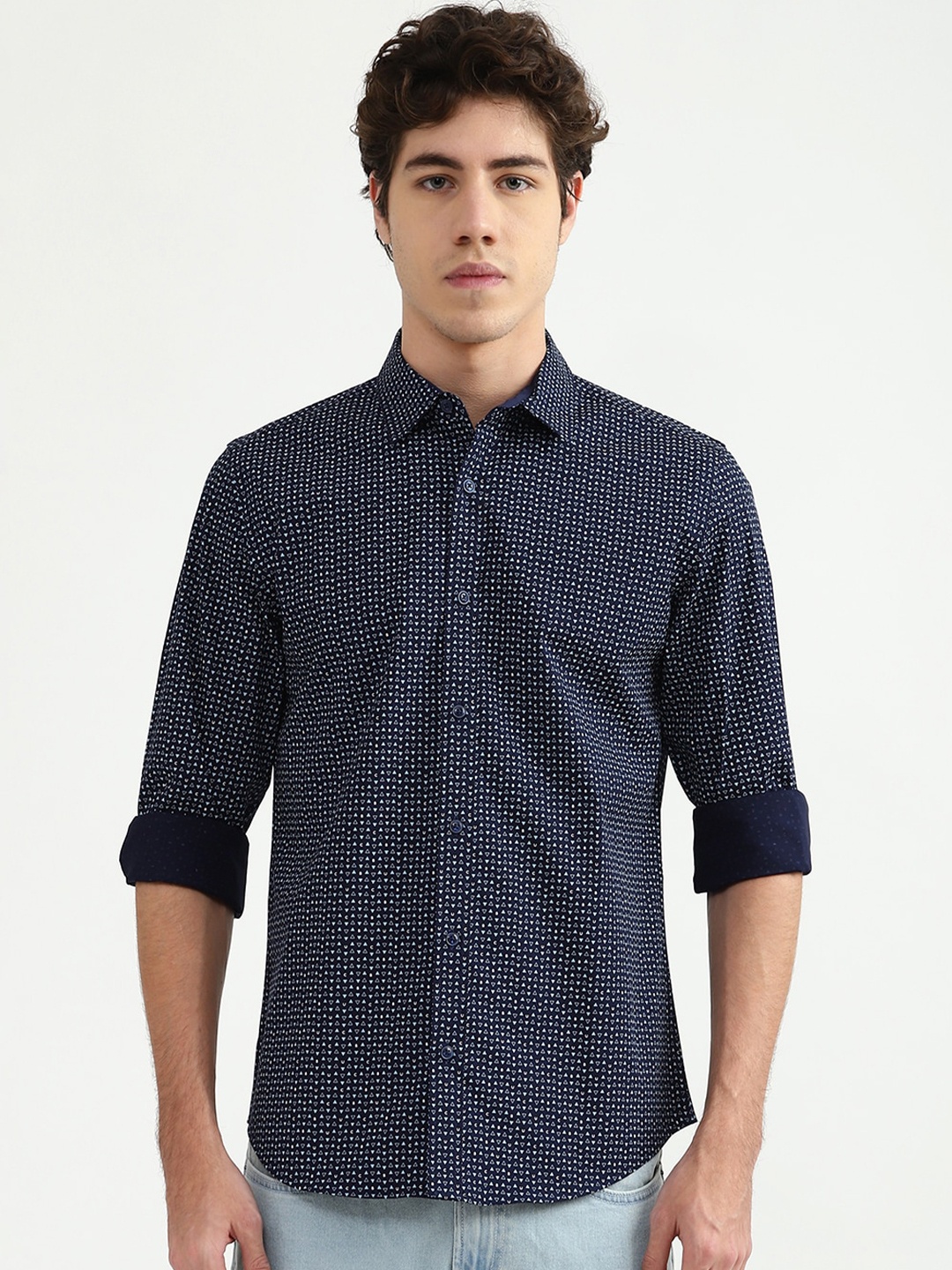 

United Colors of Benetton Men Navy Blue Printed Casual Shirt