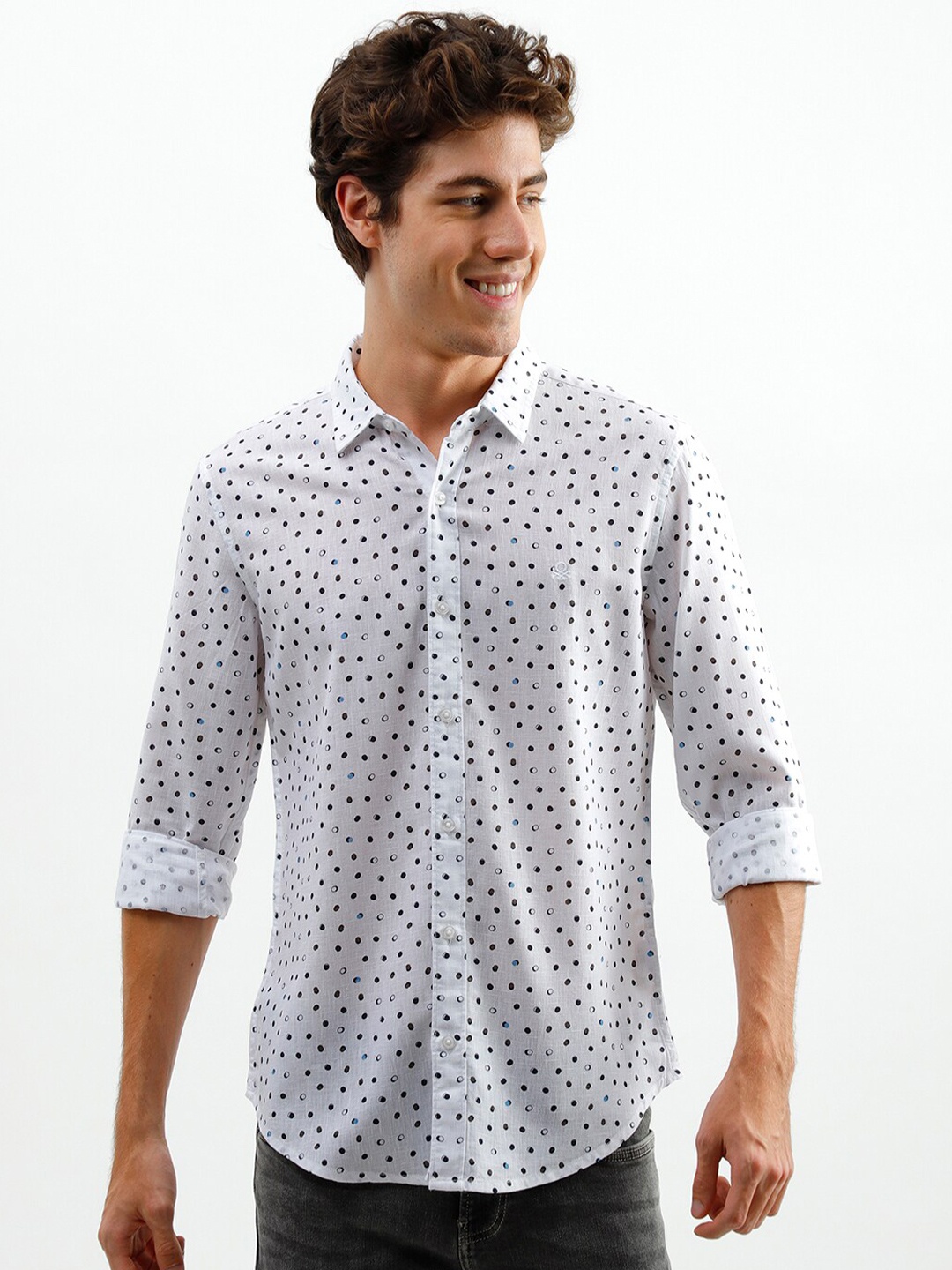 

United Colors of Benetton Men White Floral Printed Casual Shirt