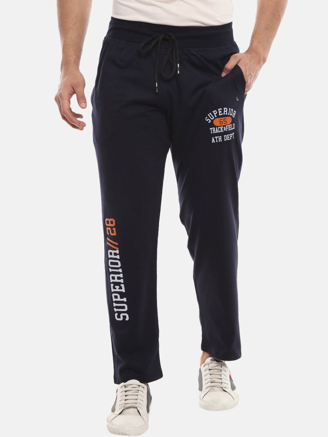 

V-Mart Men Navy Blue Printed Cotton Track Pants