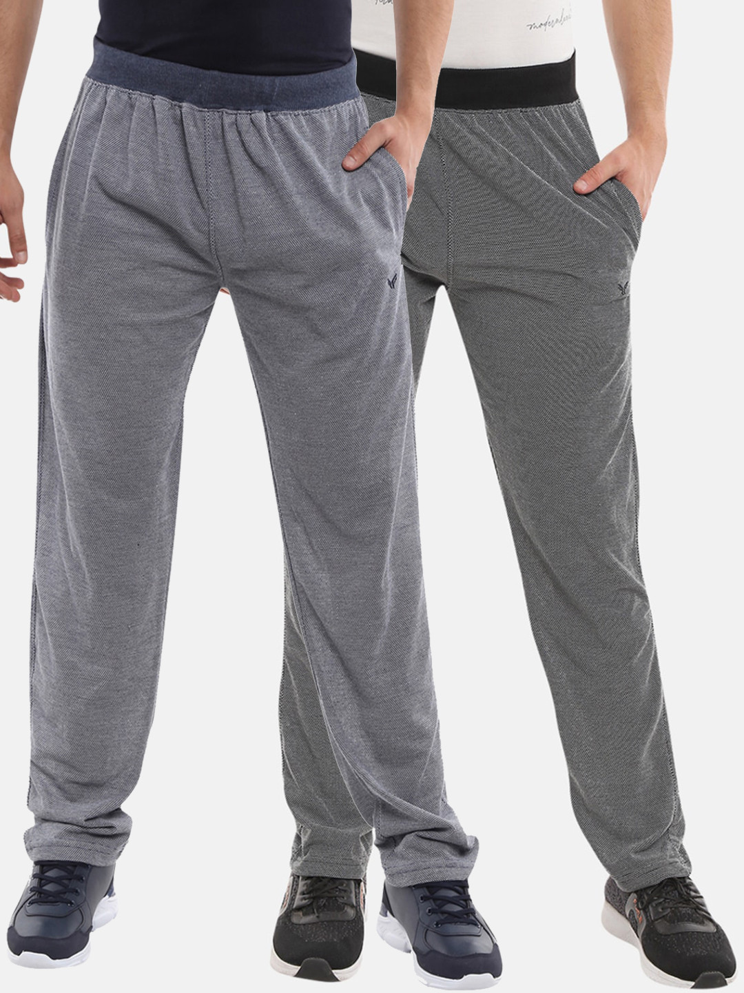 

V-Mart Men Pack Of 2 Solid Cotton Track Pants, Grey