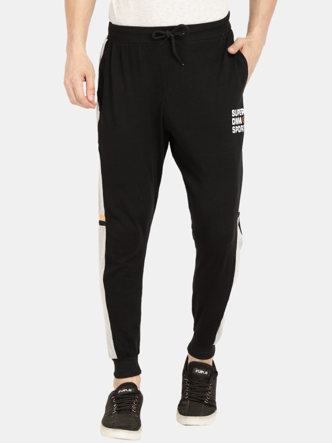 

V-Mart Men Black Solid Cotton Joggers with Side Panel