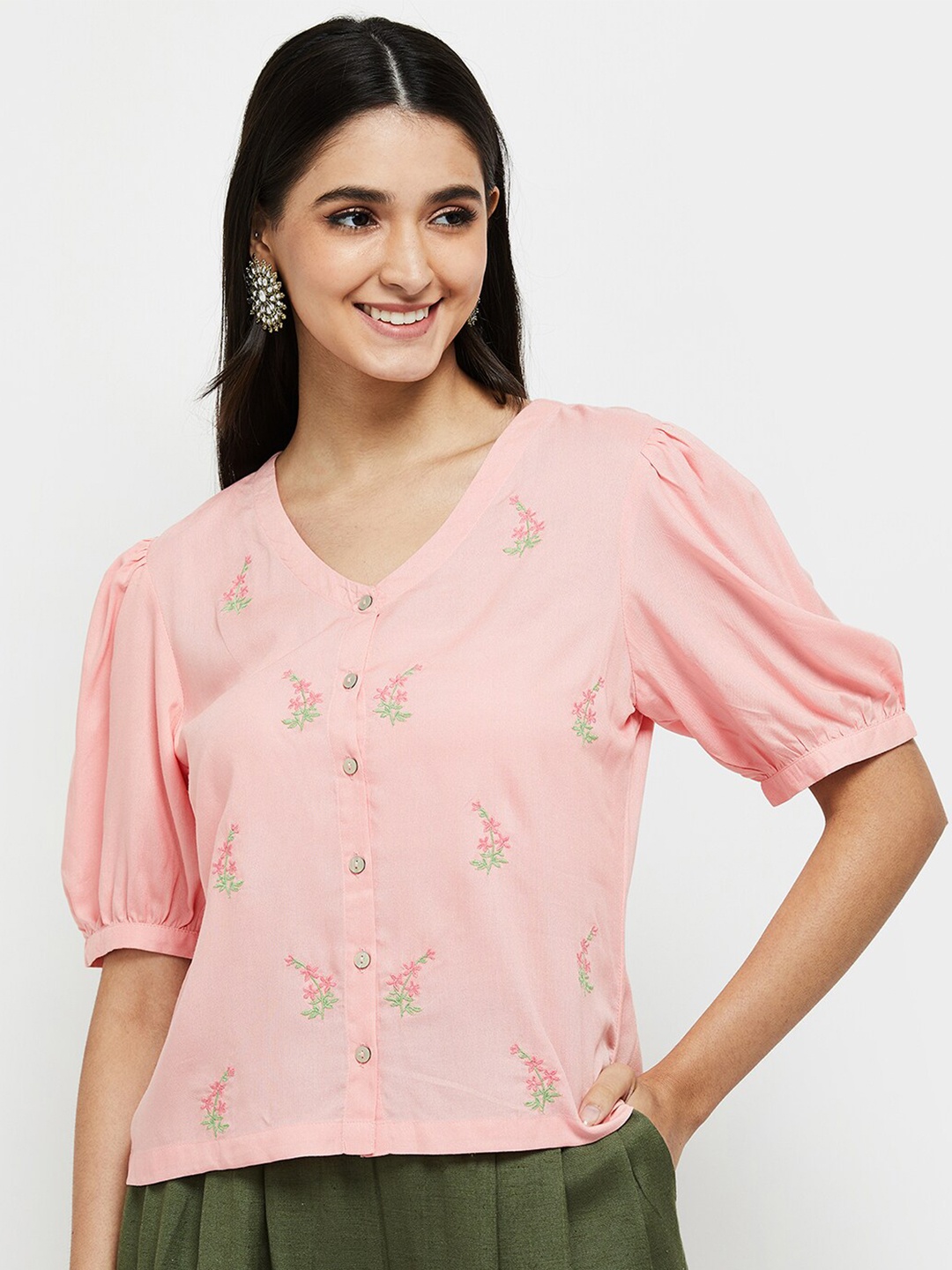 

max Women Pink Floral Embellished Top