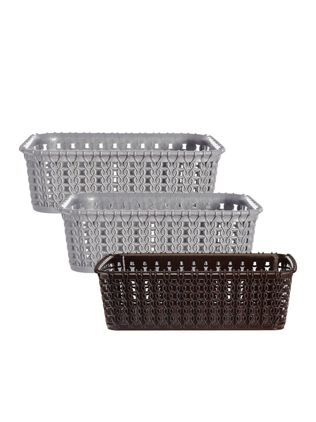 

Kuber Industries Brown & Grey Set Of 3 Baskets Without Lid