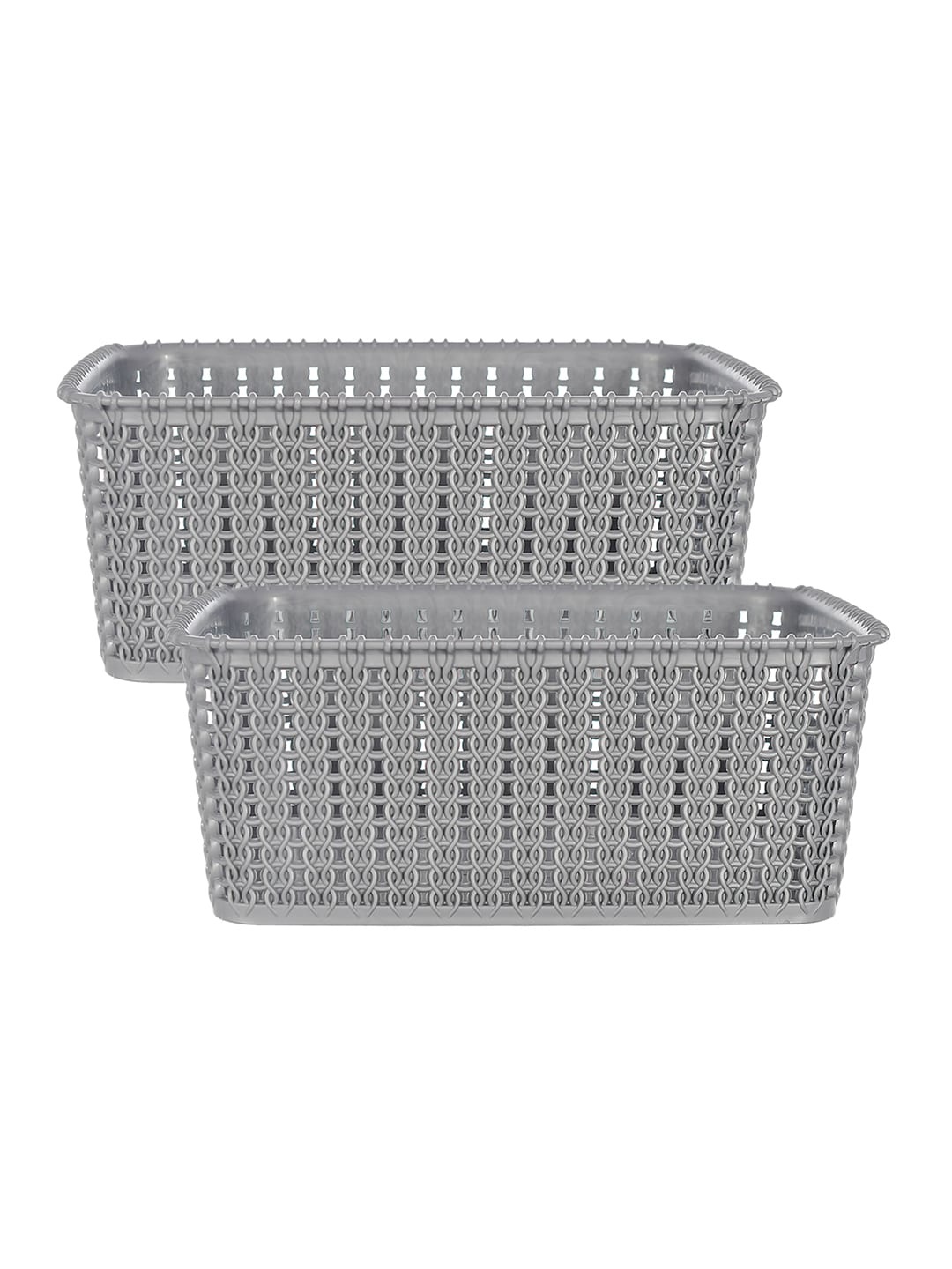 

Kuber Industries Set Of 2 Grey Textured Multipurpose Plastic Baskets
