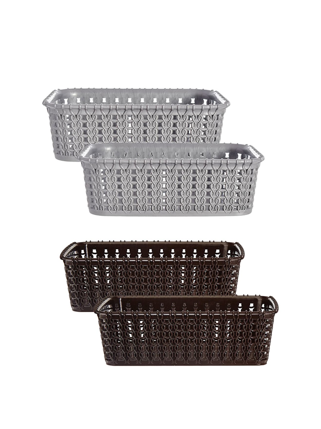 

Kuber Industries Black & Grey Set Of 4 Plastic Baskets Without Lid Kitchen Storage, Multi