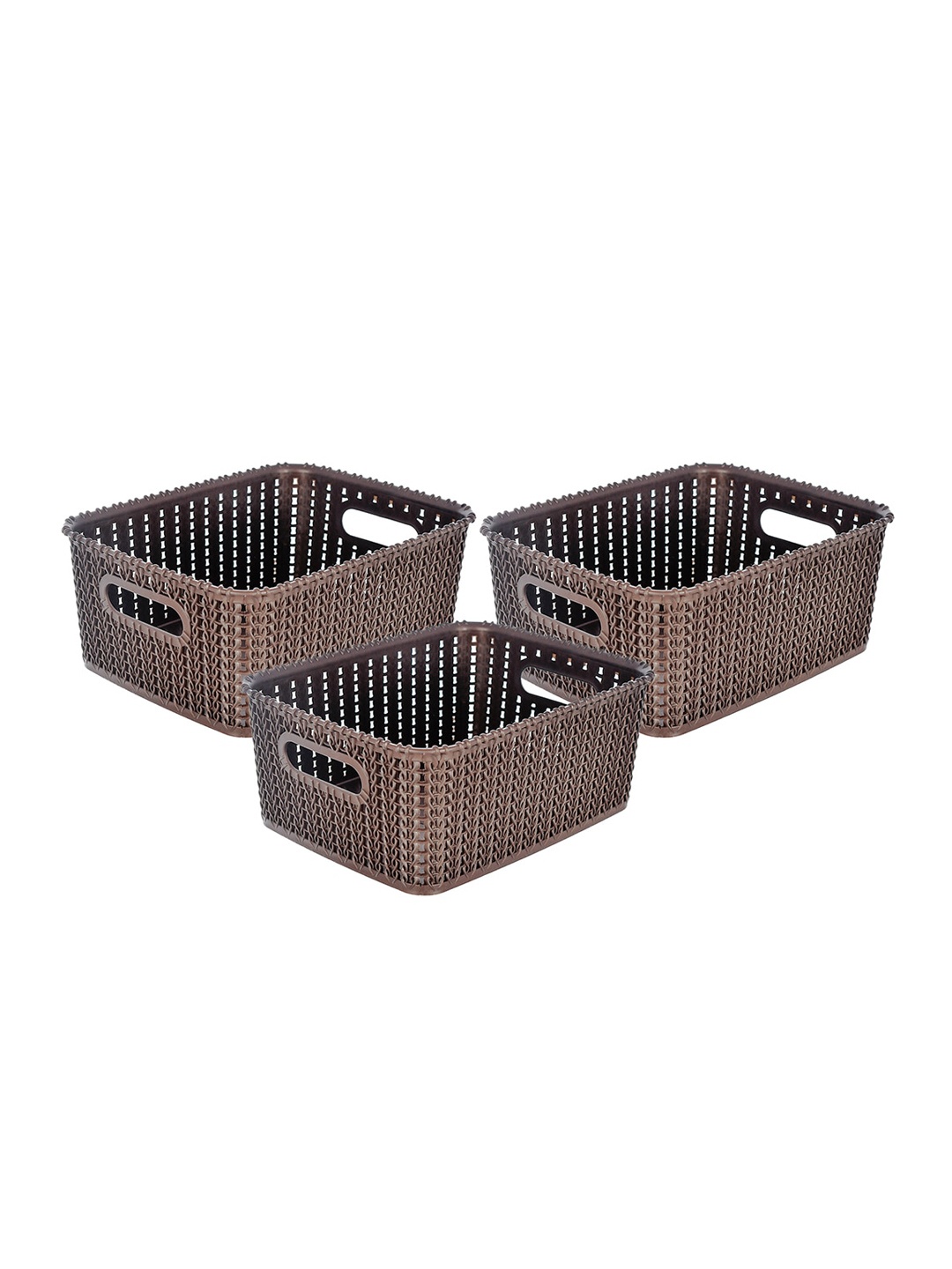 

Kuber Industries Brown Pack of 3 Large Plastic Baskets