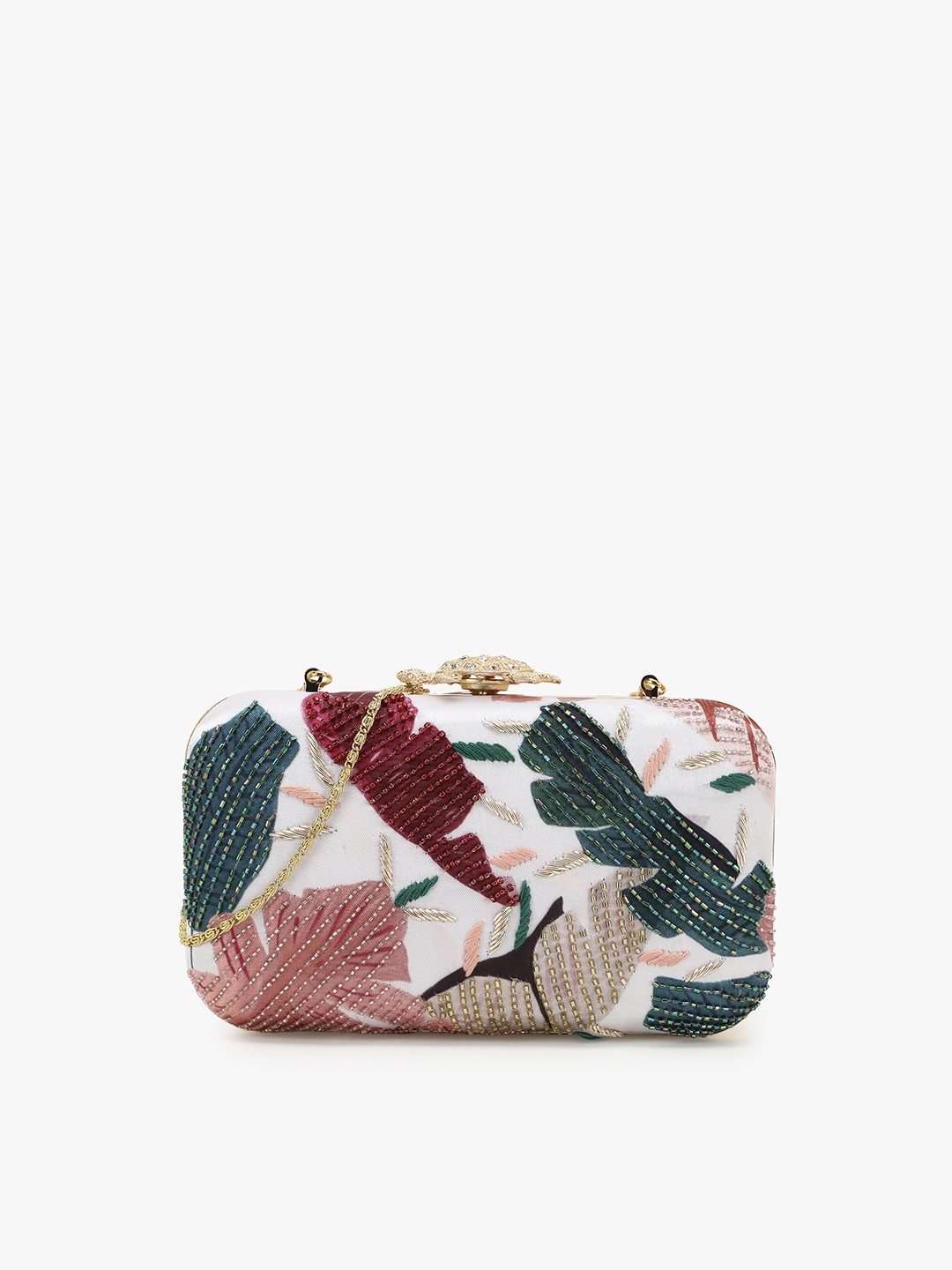 

Anekaant Women White & Peach-Coloured Embellished Box Clutch