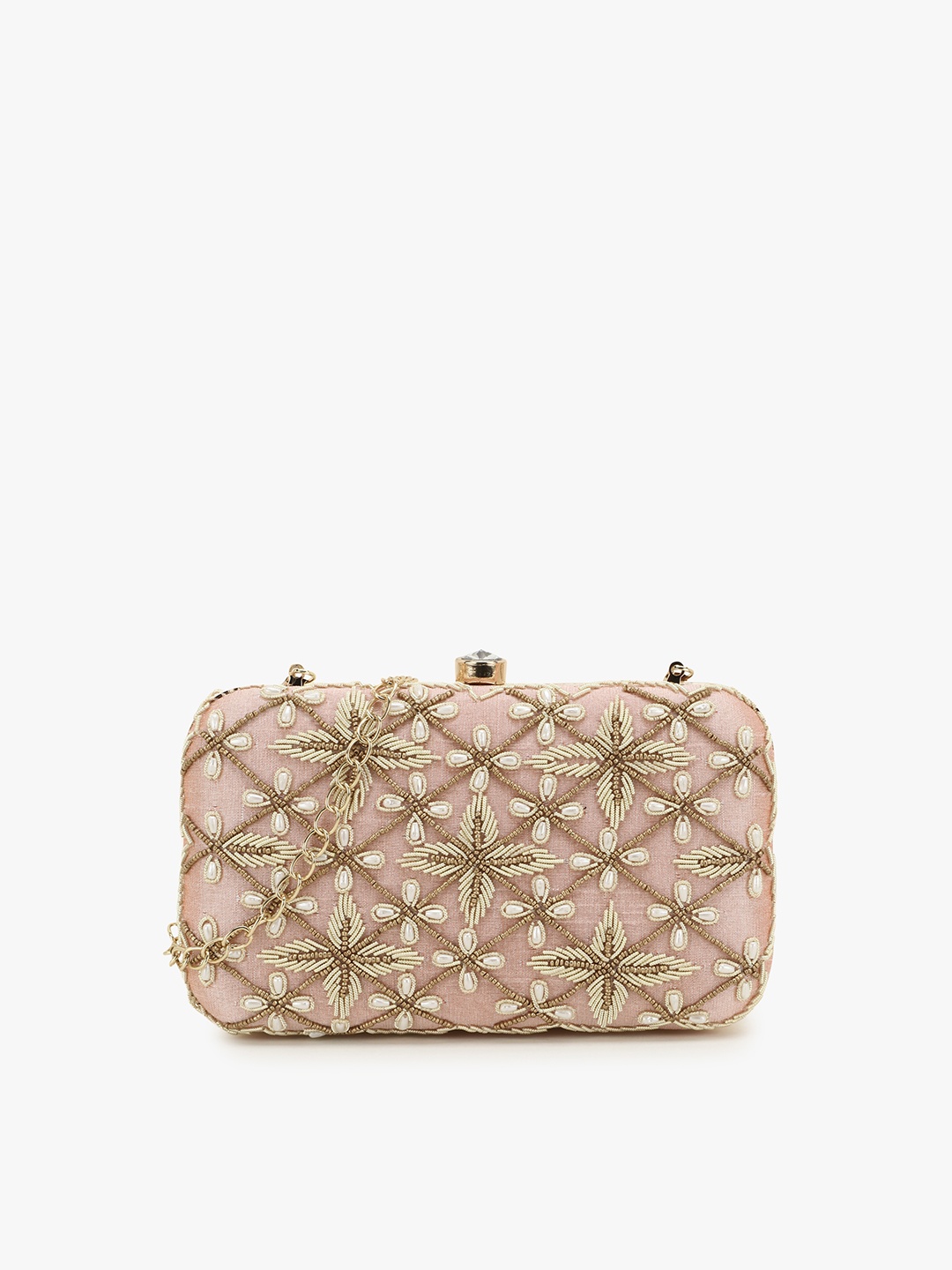 

Anekaant Pink & Gold-Toned Embellished Box Clutch