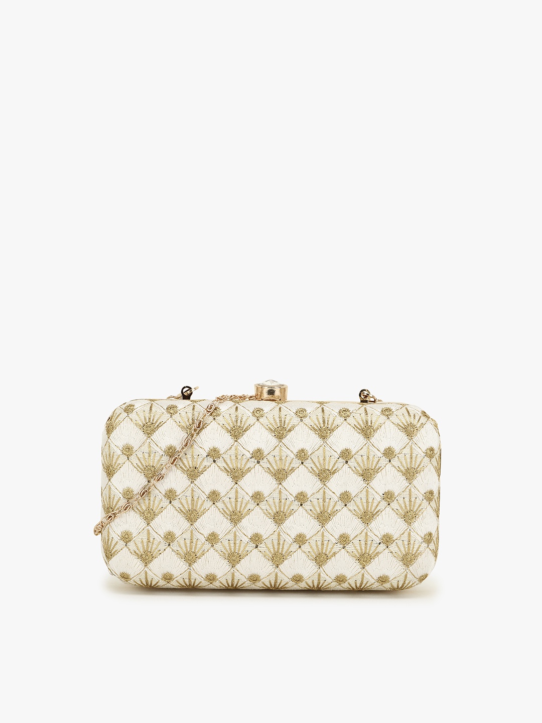 

Anekaant White & Gold-Toned Embroidered Box Clutch