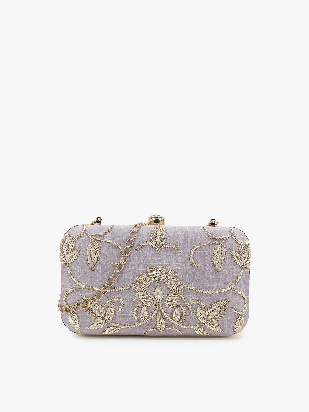 

Anekaant Pastel Purple & Gold-Toned Embellished Box Clutch
