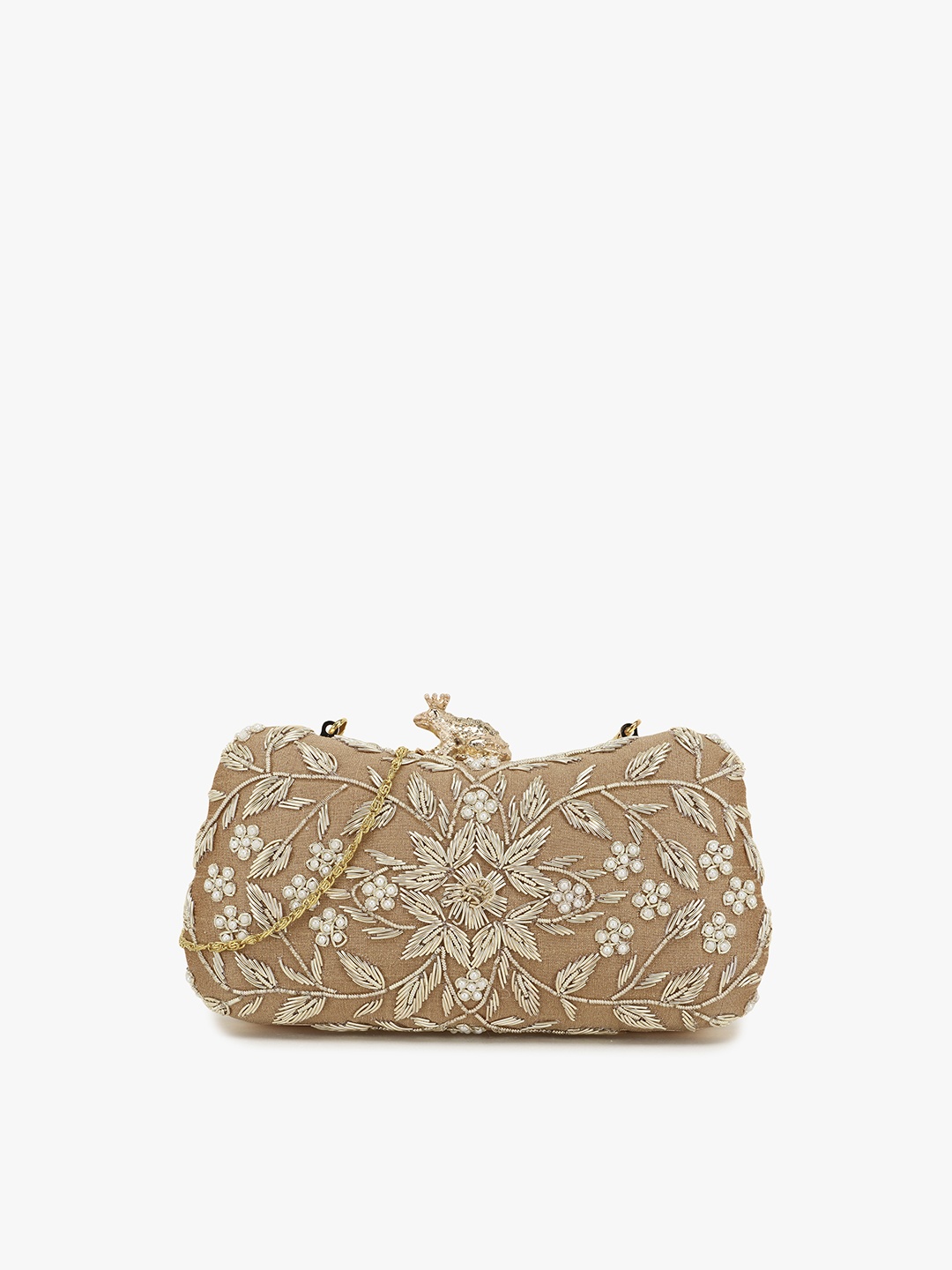 

Anekaant Beige & Gold-Toned Embellished Box Clutch