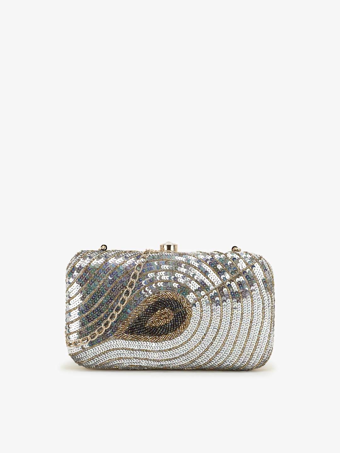

Anekaant Women Silver-Toned & Gold-Toned Embellished Box Clutch