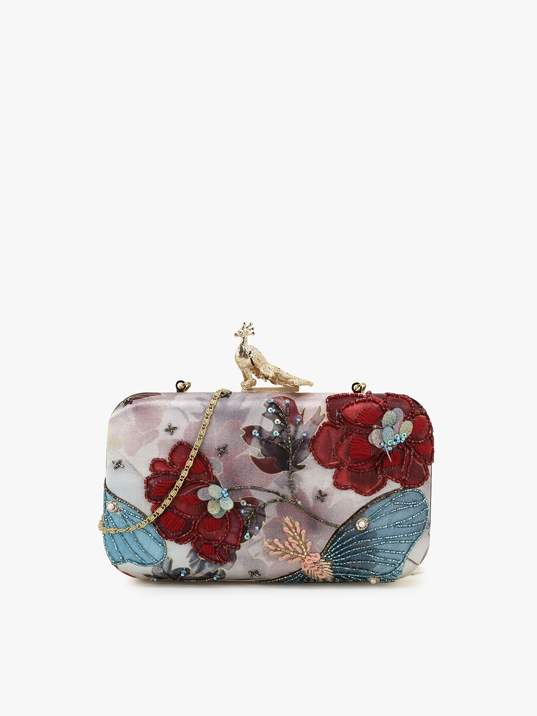 

Anekaant Pink & Red Embellished Buckle Detail Box Clutch