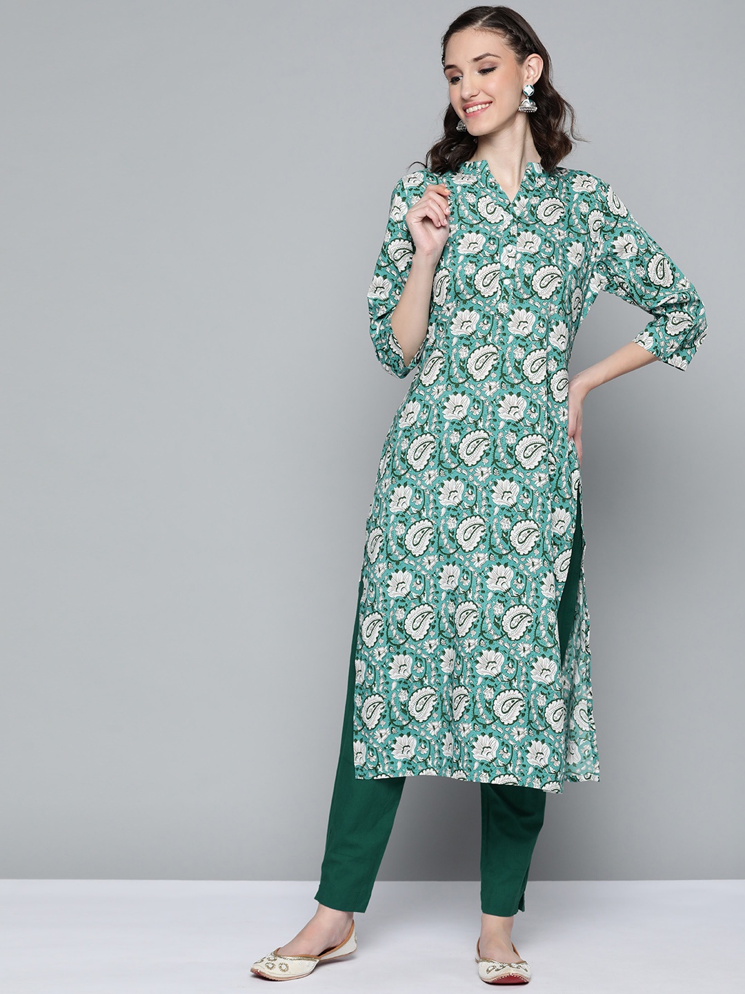 

HERE&NOW Women Blue & Off White Ethnic Motifs Printed Kurta