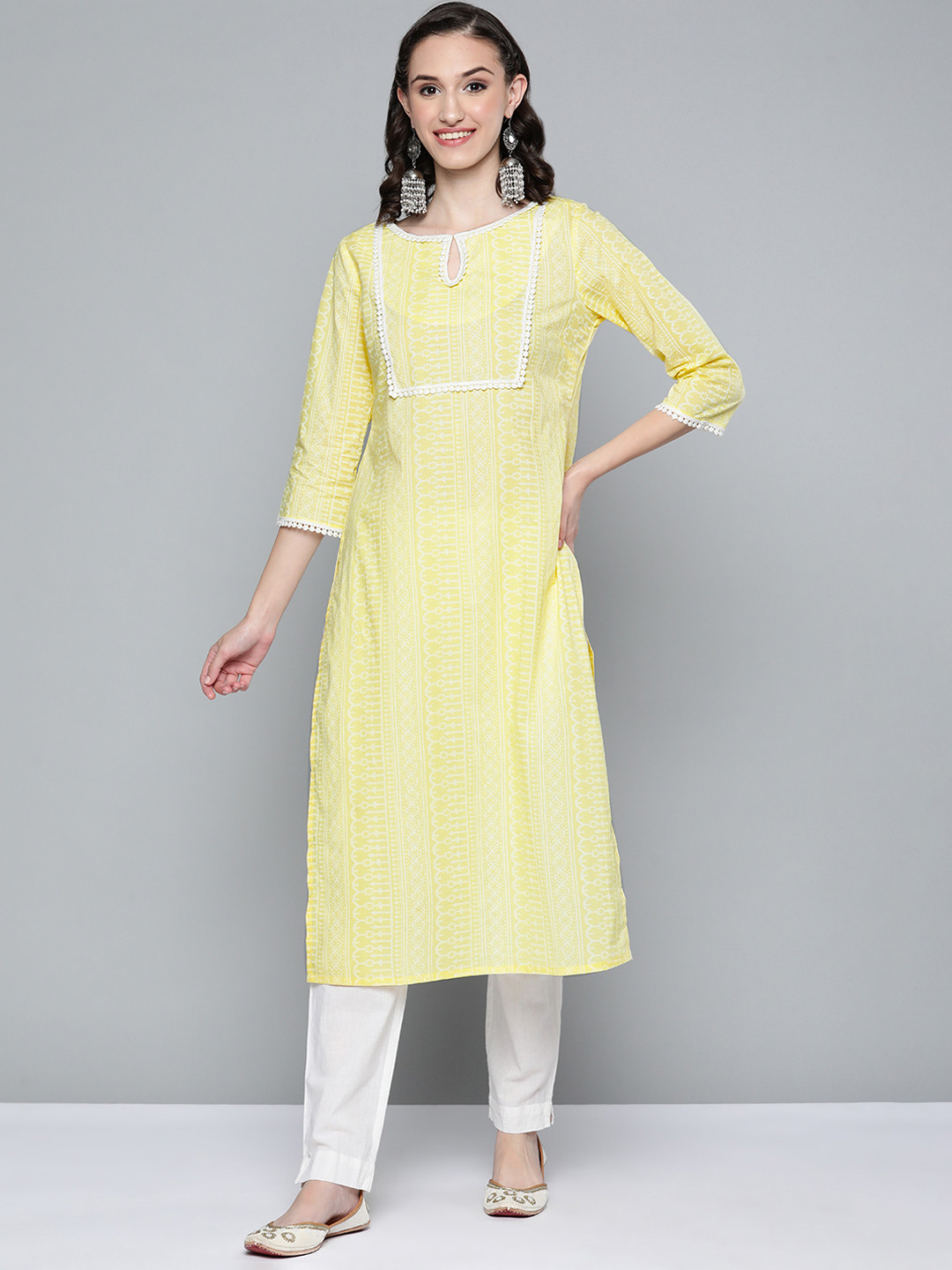 

HERE&NOW Women Yellow & White Ethnic Motifs Printed Kurta