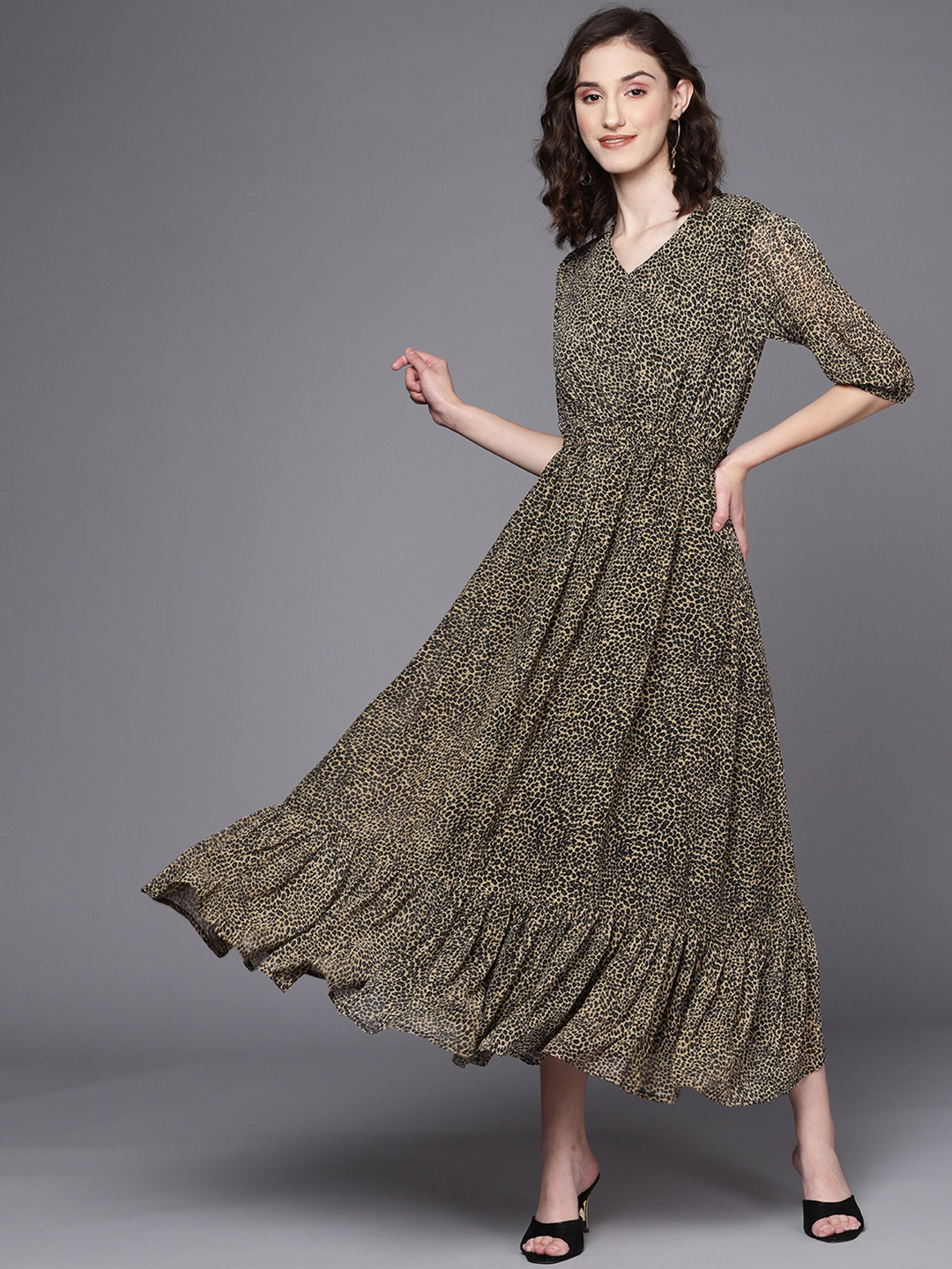 

MASSTANI BY INDDUS Brown & Black Animal Print Maxi Dress